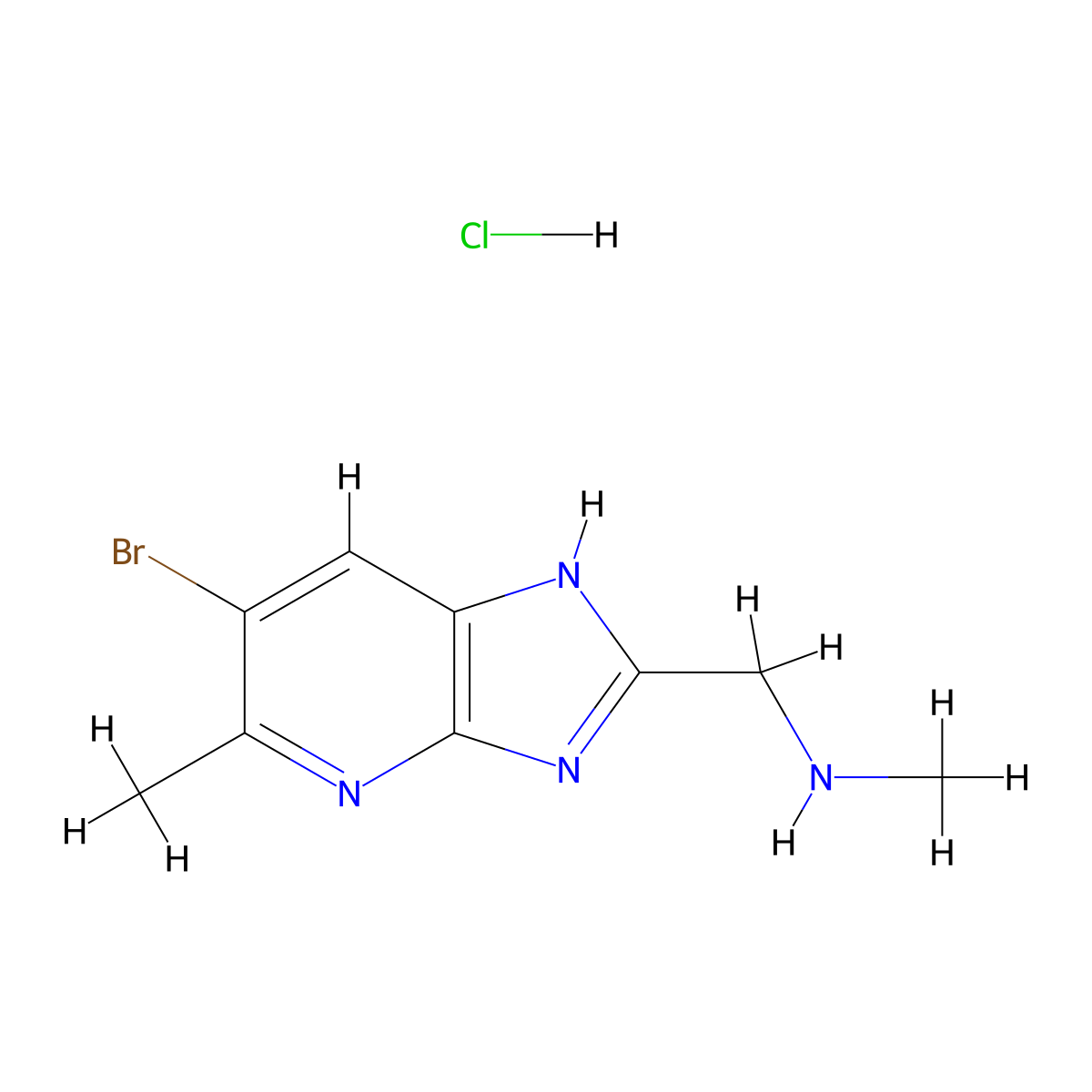 1-(6-Bromo-5-methyl-3H-imidazo[4,5-B]pyridin-2-YL)-N-methylmethanamine hydrochloride molecular structure, CAS 3043658-43-8