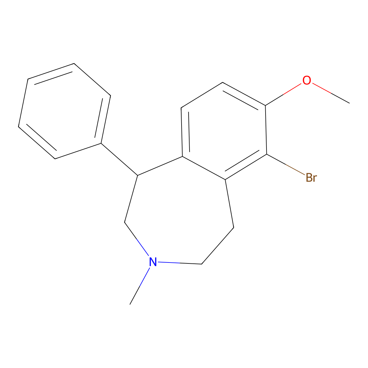 6-Bromo-7-methoxy-3-methyl-1-phenyl-2,3,4,5-tetrahydro-1H-3-benzazepine molecular structure, CAS 3043683-71-9