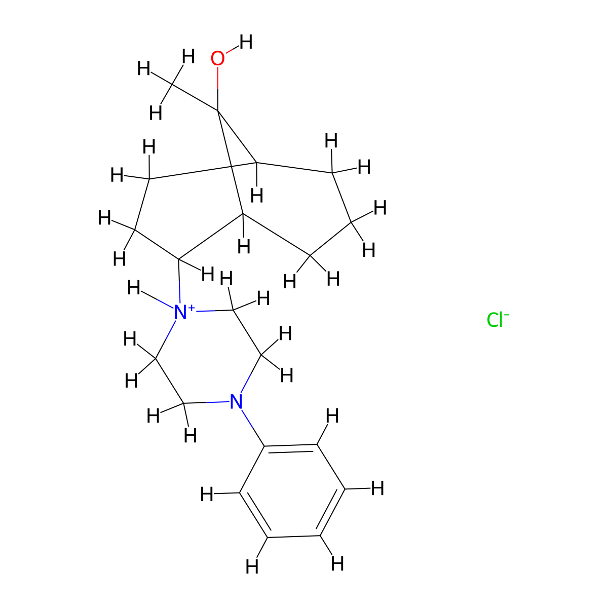 Bicyclo(3.3.1)nonan-9-ol, 9-methyl-2-(4-phenyl-1-piperazinyl)-, monohydrochloride molecular structure, CAS 30437-34-4