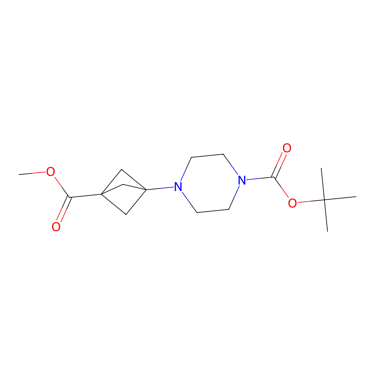 tert-Butyl 4-(3-(methoxycarbonyl)bicyclo[1.1.1]pentan-1-yl)piperazine-1-carboxylate molecular structure, CAS 3043903-40-5