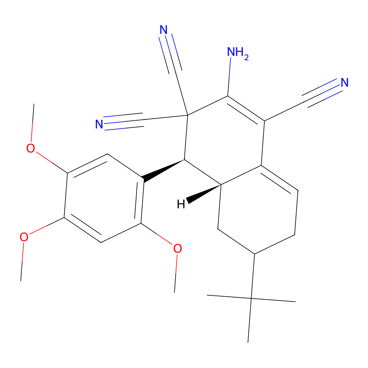 2-amino-6-tert-butyl-4-(2,4,5-trimethoxyphenyl)-4a,5,6,7-tetrahydro-1,3,3(4H)-naphthalenetricarbonitrile molecular structure, CAS 304432-94-8