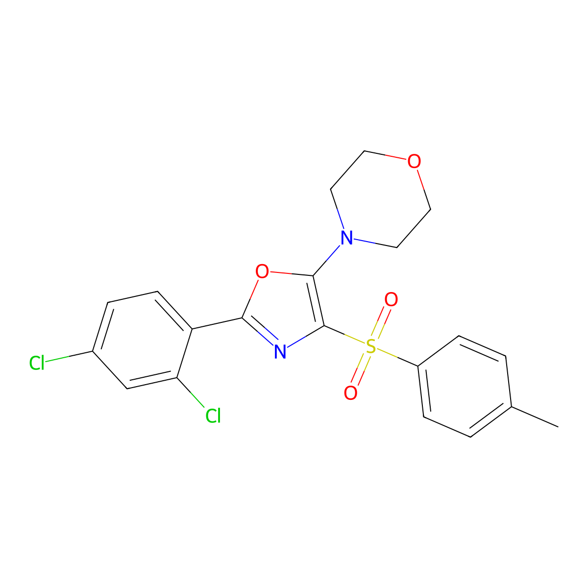 4-(2-(2,4-Dichlorophenyl)-4-tosyloxazol-5-yl)morpholine molecular structure, CAS 304444-02-8