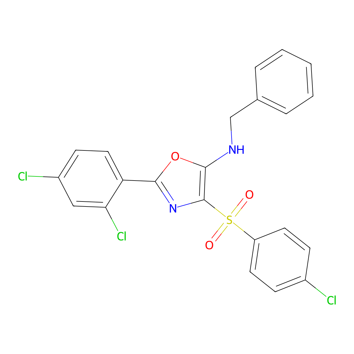 N-benzyl-4-(4-chlorophenyl)sulfonyl-2-(2,4-dichlorophenyl)-1,3-oxazol-5-amine molecular structure, CAS 304444-05-1