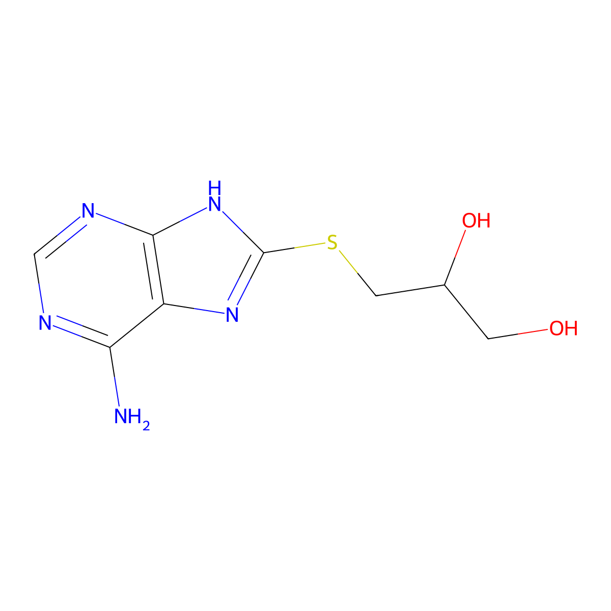 3-[(6-amino-7H-purin-8-yl)sulfanyl]propane-1,2-diol molecular structure, CAS 304444-50-6