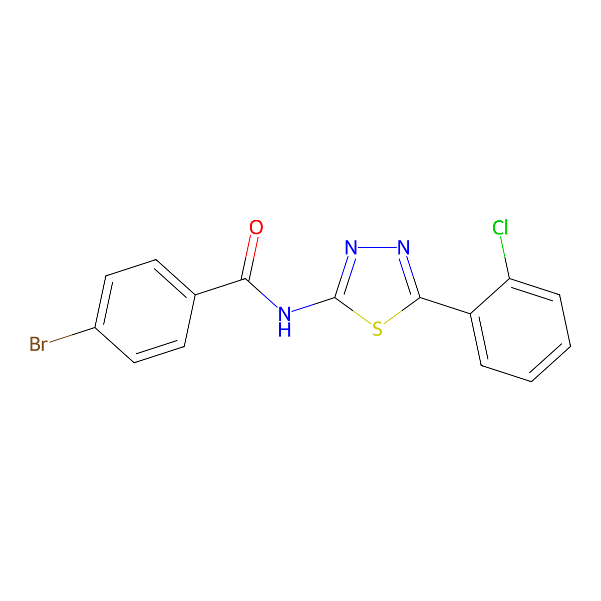 4-bromo-N-(5-(2-chlorophenyl)-1,3,4-thiadiazol-2-yl)benzamide molecular structure, CAS 304445-79-2