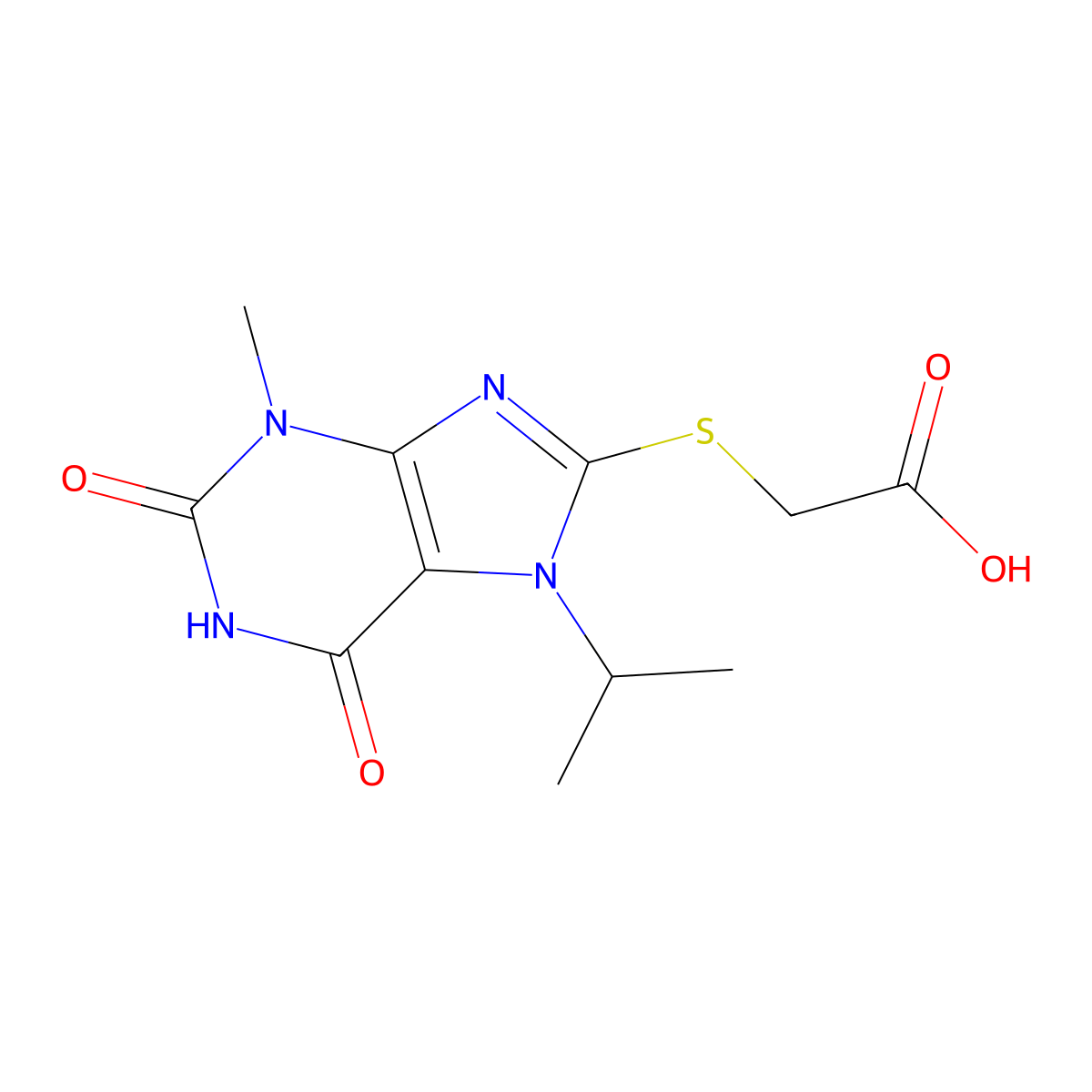 2-(3-Methyl-2,6-dioxo-7-propan-2-ylpurin-8-yl)sulfanylacetic acid molecular structure, CAS 304446-17-1