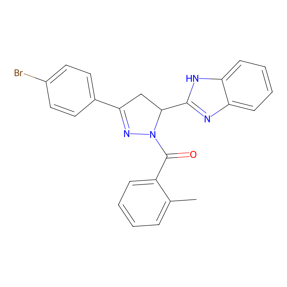 (5-(1H-benzo[d]imidazol-2-yl)-3-(4-bromophenyl)-4,5-dihydro-1H-pyrazol-1-yl)(o-tolyl)methanone molecular structure, CAS 304446-41-1