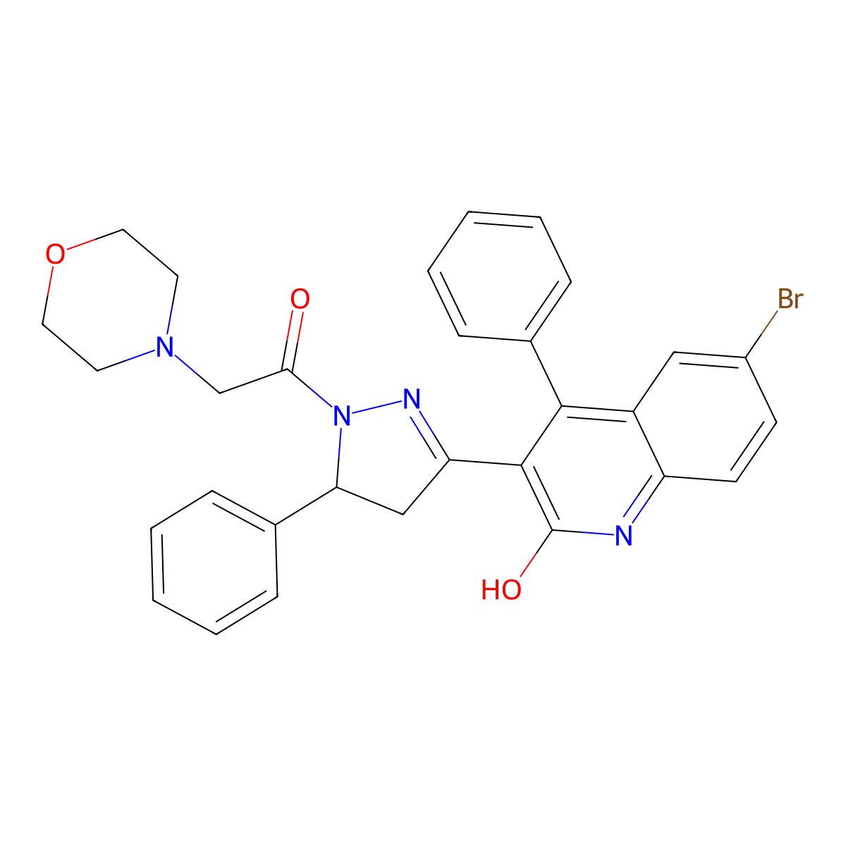 6-bromo-3-(1-(2-morpholinoacetyl)-5-phenyl-4,5-dihydro-1H-pyrazol-3-yl)-4-phenylquinolin-2(1H)-one molecular structure, CAS 304446-44-4