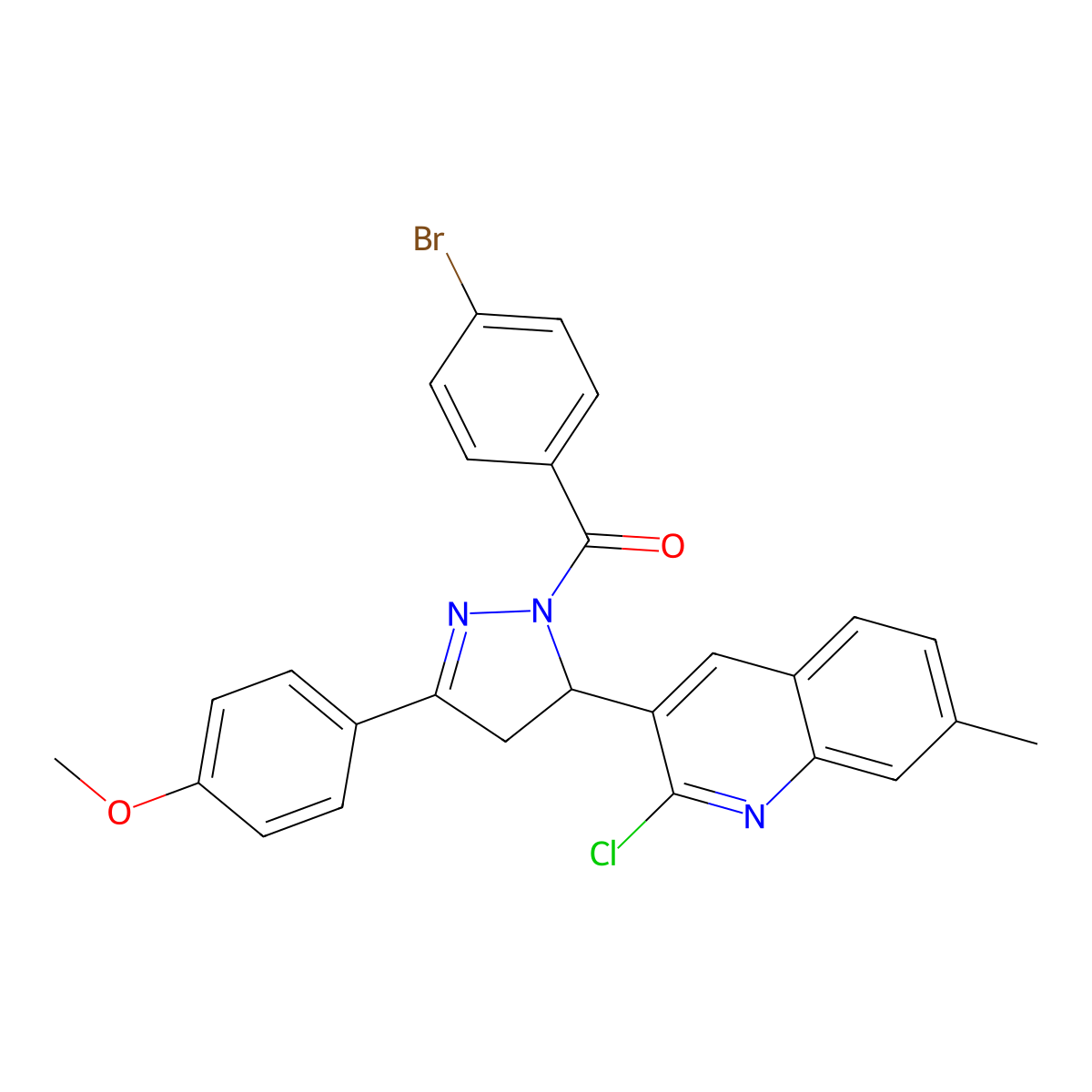 (4-bromophenyl)(5-(2-chloro-7-methylquinolin-3-yl)-3-(4-methoxyphenyl)-4,5-dihydro-1H-pyrazol-1-yl)methanone molecular structure, CAS 304446-62-6