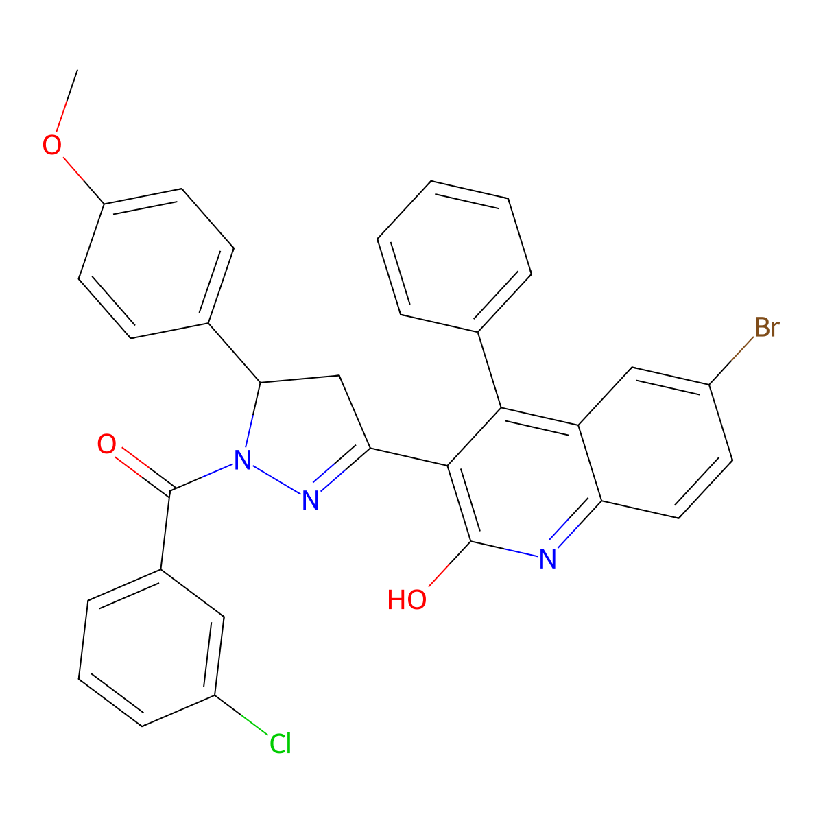 6-bromo-3-(1-(3-chlorobenzoyl)-5-(4-methoxyphenyl)-4,5-dihydro-1H-pyrazol-3-yl)-4-phenylquinolin-2(1H)-one molecular structure, CAS 304446-74-0