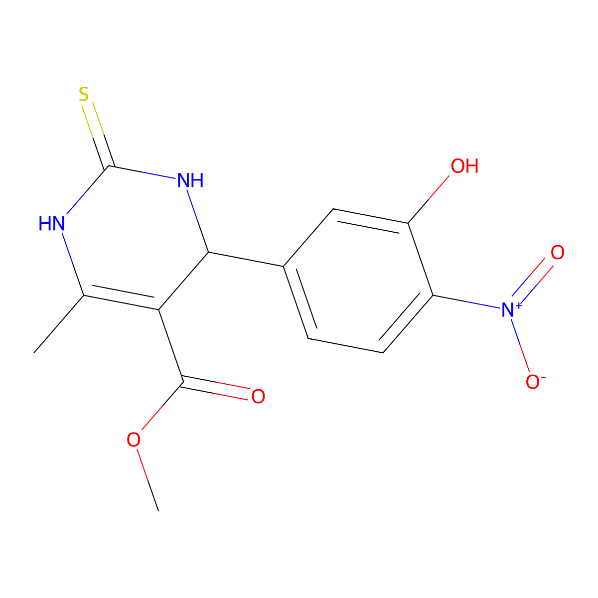 Methyl 1,2,3,4-tetrahydro-4-(3-hydroxy-4-nitrophenyl)-6-methyl-2-thioxo-5-pyrimidinecarboxylate molecular structure, CAS 304448-93-9