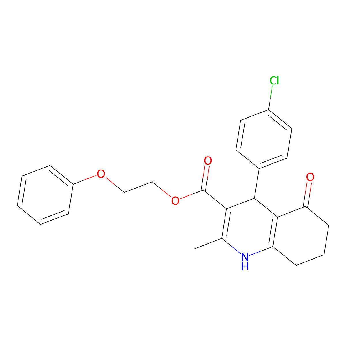 2-Phenoxyethyl 4-(4-chlorophenyl)-2-methyl-5-oxo-1,4,5,6,7,8-hexahydroquinoline-3-carboxylate molecular structure, CAS 304449-27-2