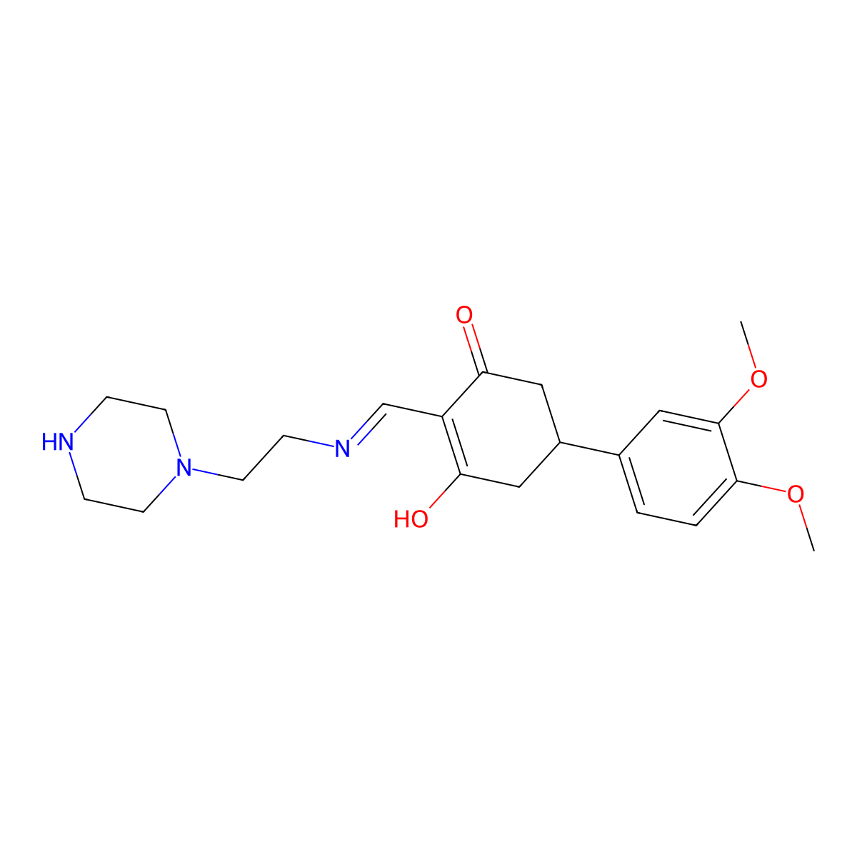 5-(3,4-Dimethoxyphenyl)-2-[(2-piperazin-1-ylethylamino)methylidene]cyclohexane-1,3-dione molecular structure, CAS 304449-54-5