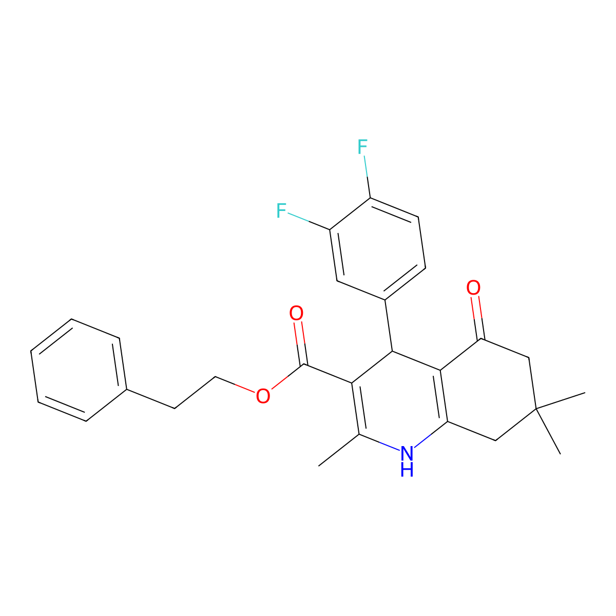 2-Phenylethyl 4-(3,4-difluorophenyl)-2,7,7-trimethyl-5-oxo-1,4,5,6,7,8-hexahydroquinoline-3-carboxylate molecular structure, CAS 304449-73-8