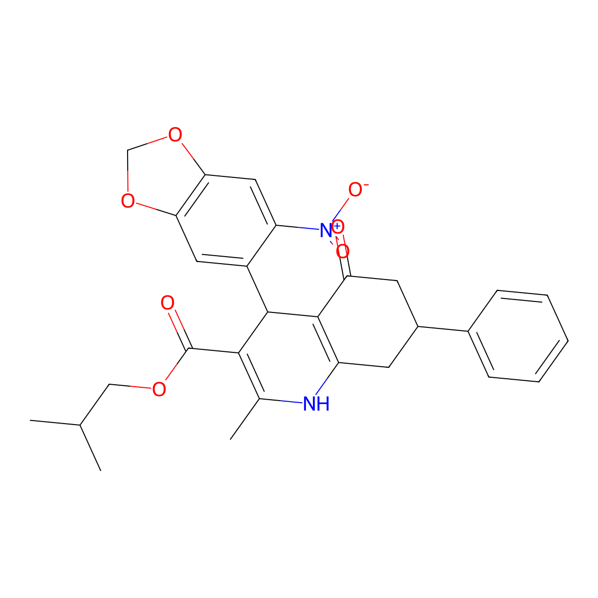 2-Methylpropyl 2-methyl-4-(6-nitro-1,3-benzodioxol-5-yl)-5-oxo-7-phenyl-1,4,5,6,7,8-hexahydroquinoline-3-carboxylate molecular structure, CAS 304449-79-4