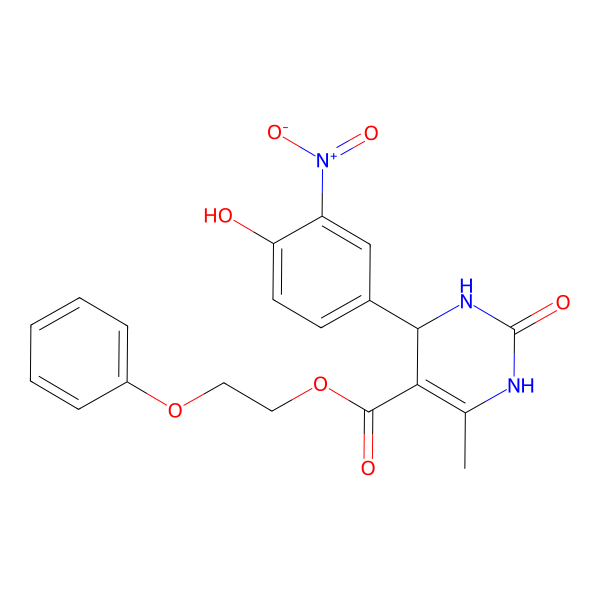 2-Phenoxyethyl 4-(4-hydroxy-3-nitrophenyl)-6-methyl-2-oxo-1,2,3,4-tetrahydropyrimidine-5-carboxylate molecular structure, CAS 304450-27-9