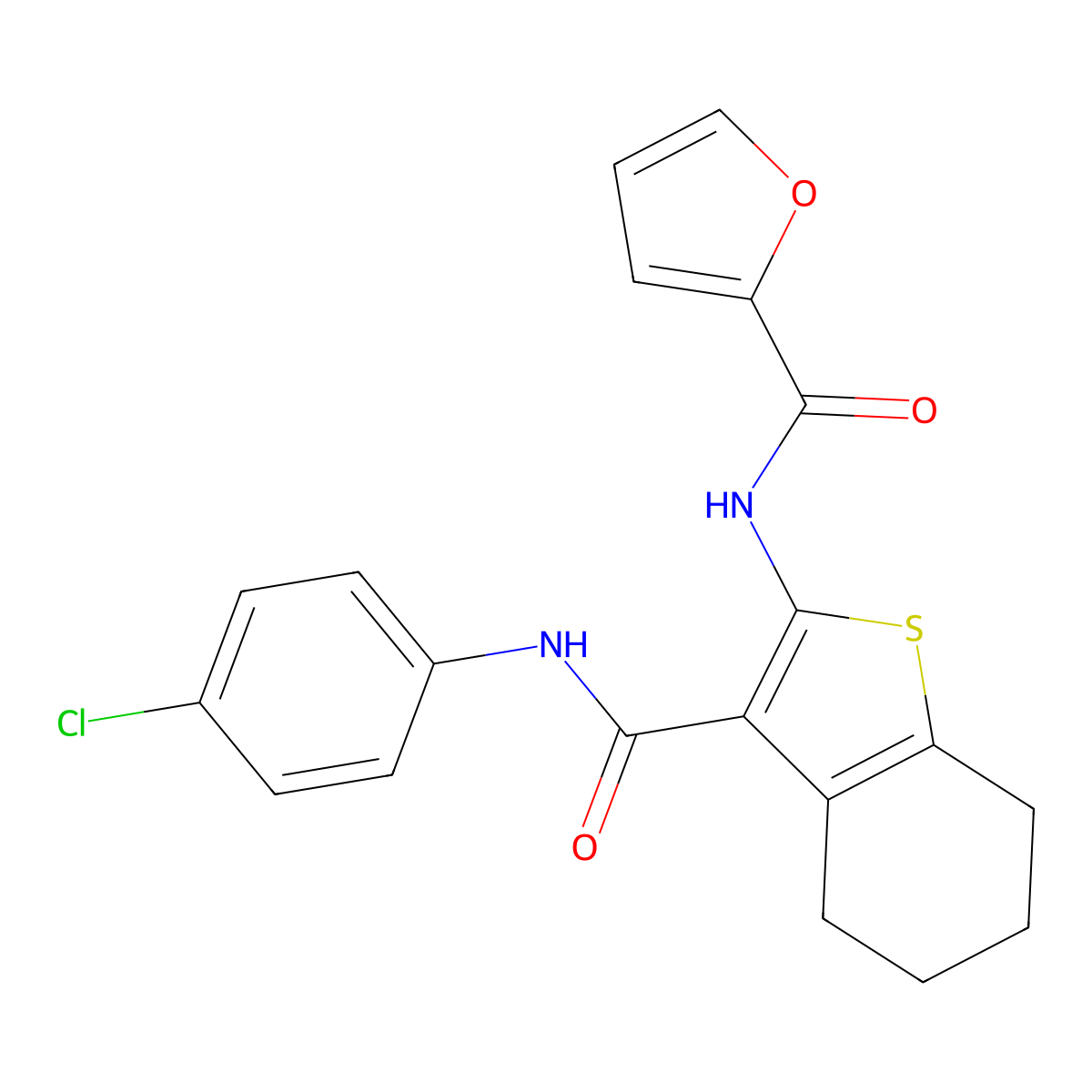 N-[3-[(4-chlorophenyl)carbamoyl]-4,5,6,7-tetrahydro-1-benzothiophen-2-yl]furan-2-carboxamide molecular structure, CAS 304451-44-3