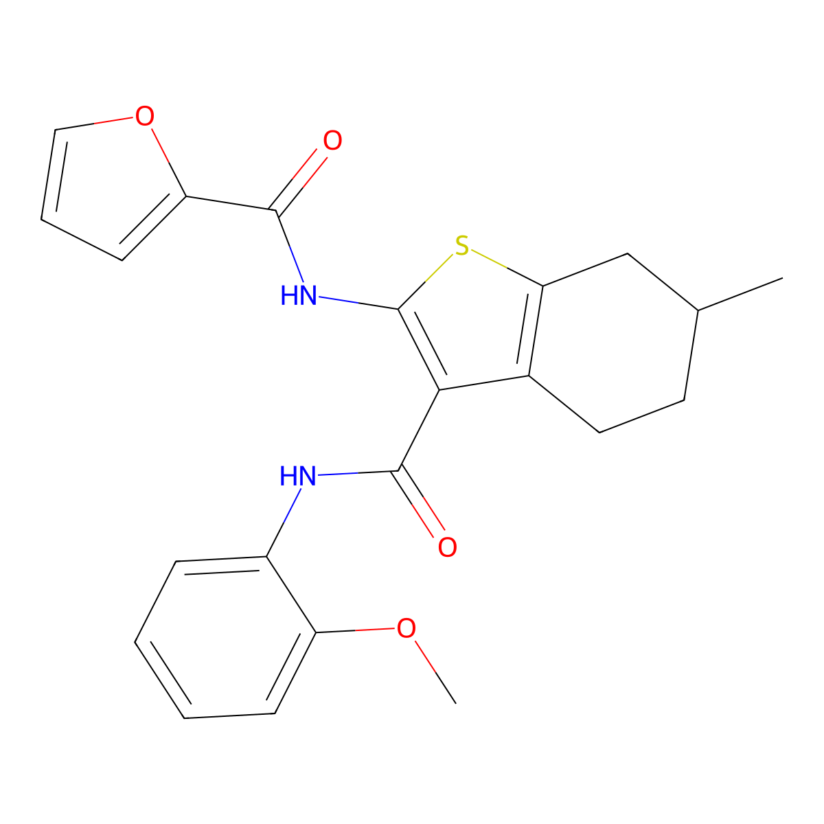 N-{3-[(2-methoxyphenyl)carbamoyl]-6-methyl-4,5,6,7-tetrahydro-1-benzothiophen-2-yl}furan-2-carboxamide molecular structure, CAS 304451-51-2