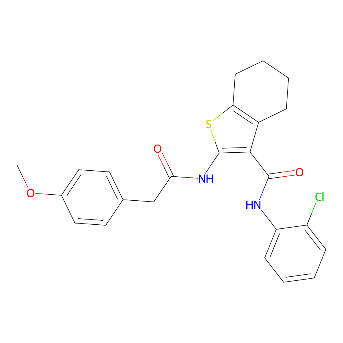 N-(2-chlorophenyl)-2-{[(4-methoxyphenyl)acetyl]amino}-4,5,6,7-tetrahydro-1-benzothiophene-3-carboxamide molecular structure, CAS 304451-58-9
