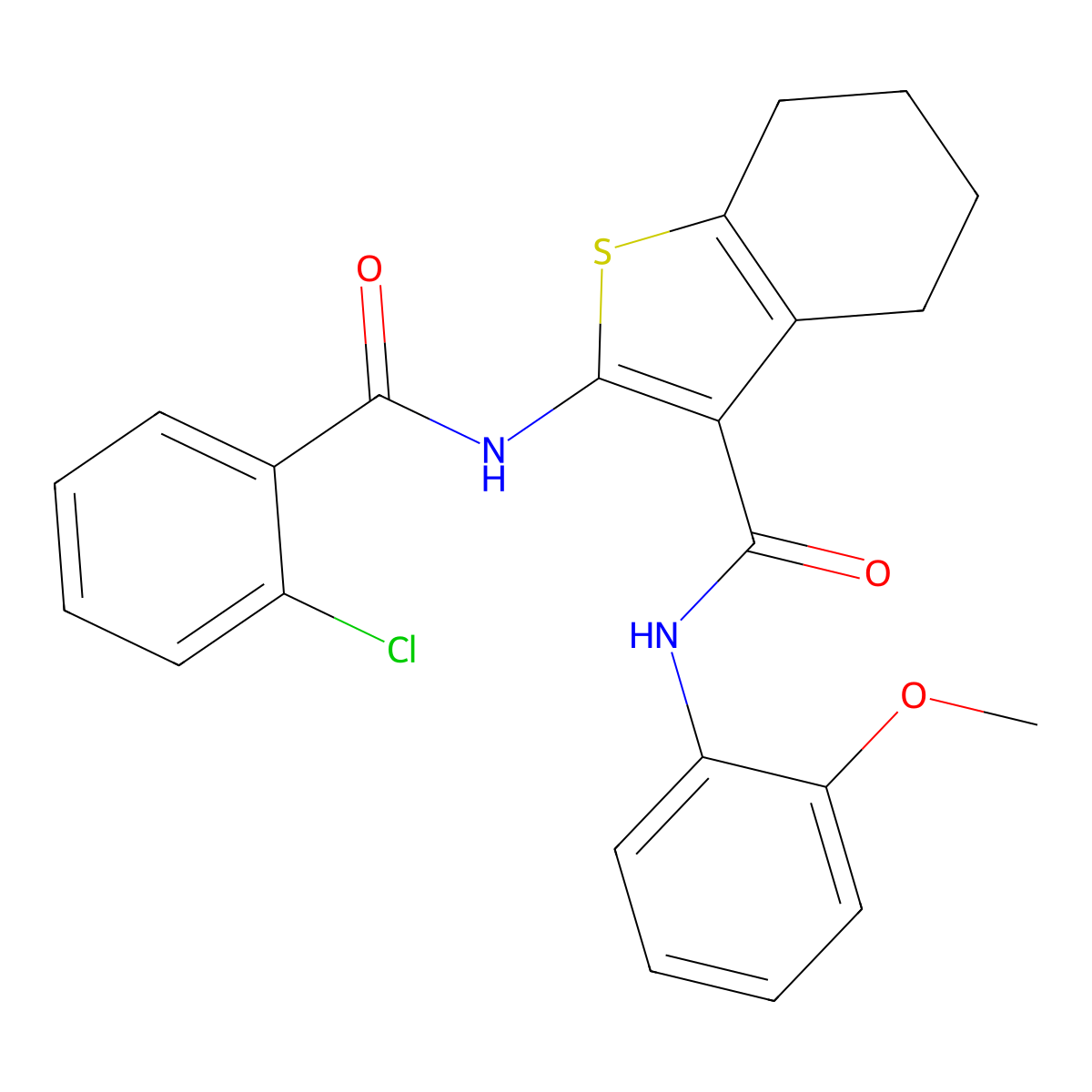 2-[(2-chlorobenzoyl)amino]-N-(2-methoxyphenyl)-4,5,6,7-tetrahydro-1-benzothiophene-3-carboxamide molecular structure, CAS 304451-82-9