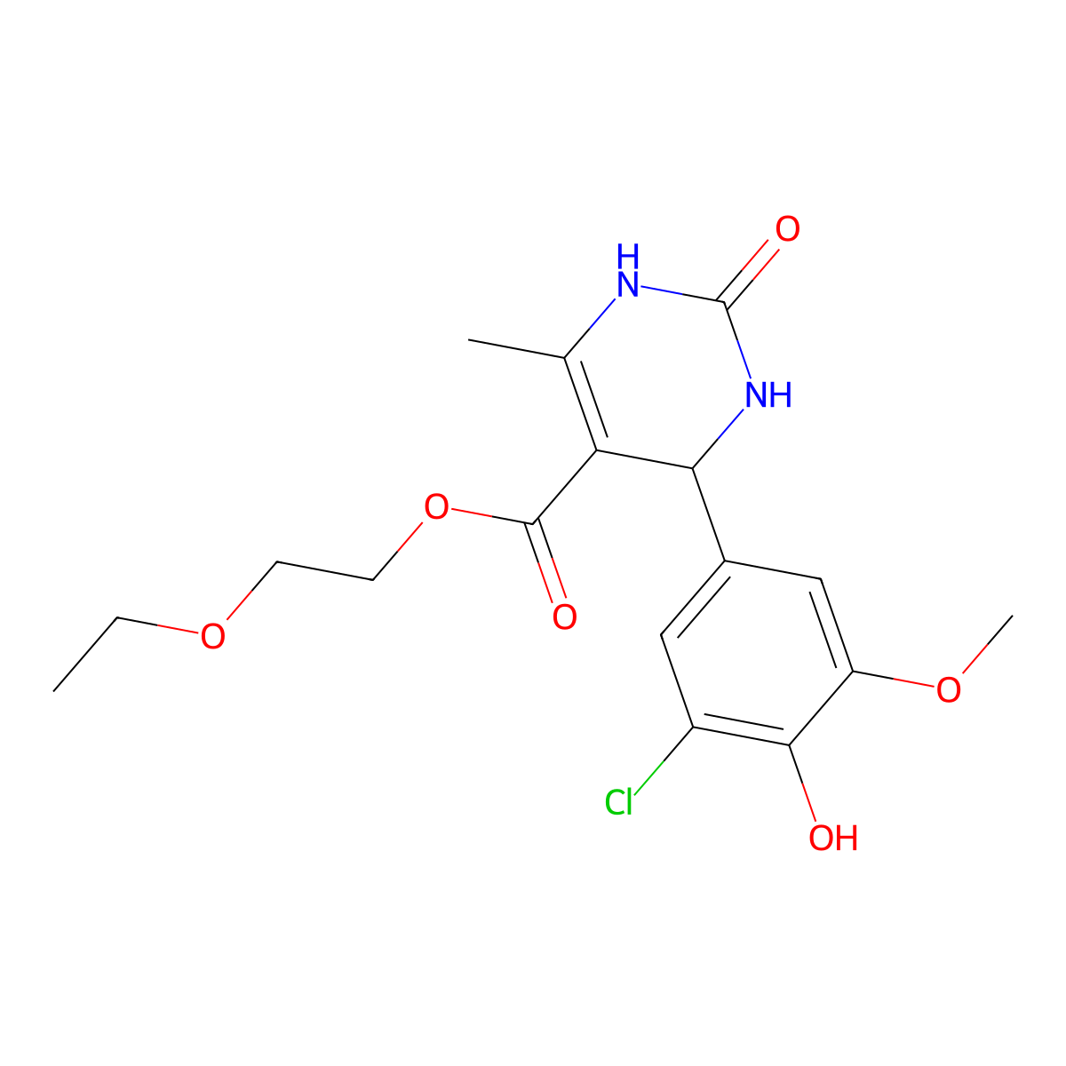 2-Ethoxyethyl 4-(3-chloro-4-hydroxy-5-methoxyphenyl)-6-methyl-2-oxo-1,2,3,4-tetrahydropyrimidine-5-carboxylate molecular structure, CAS 304452-19-5
