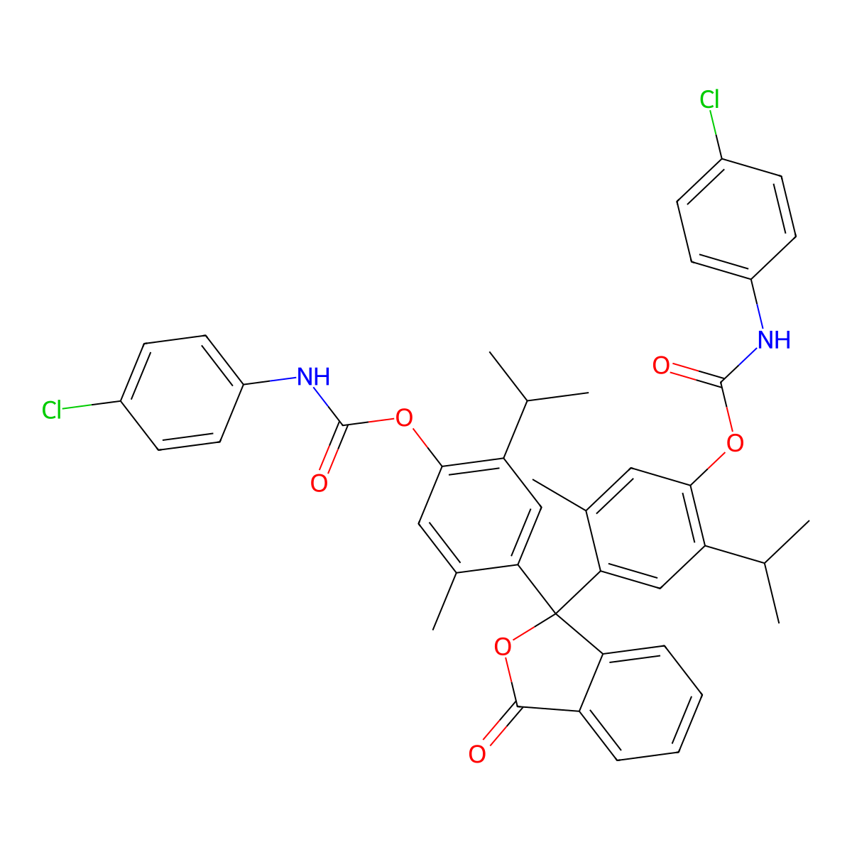 [4-[1-[4-[(4-chlorophenyl)carbamoyloxy]-2-methyl-5-propan-2-ylphenyl]-3-oxo-2-benzofuran-1-yl]-5-methyl-2-propan-2-ylphenyl] N-(4-chlorophenyl)carbamate molecular structure, CAS 304453-20-1