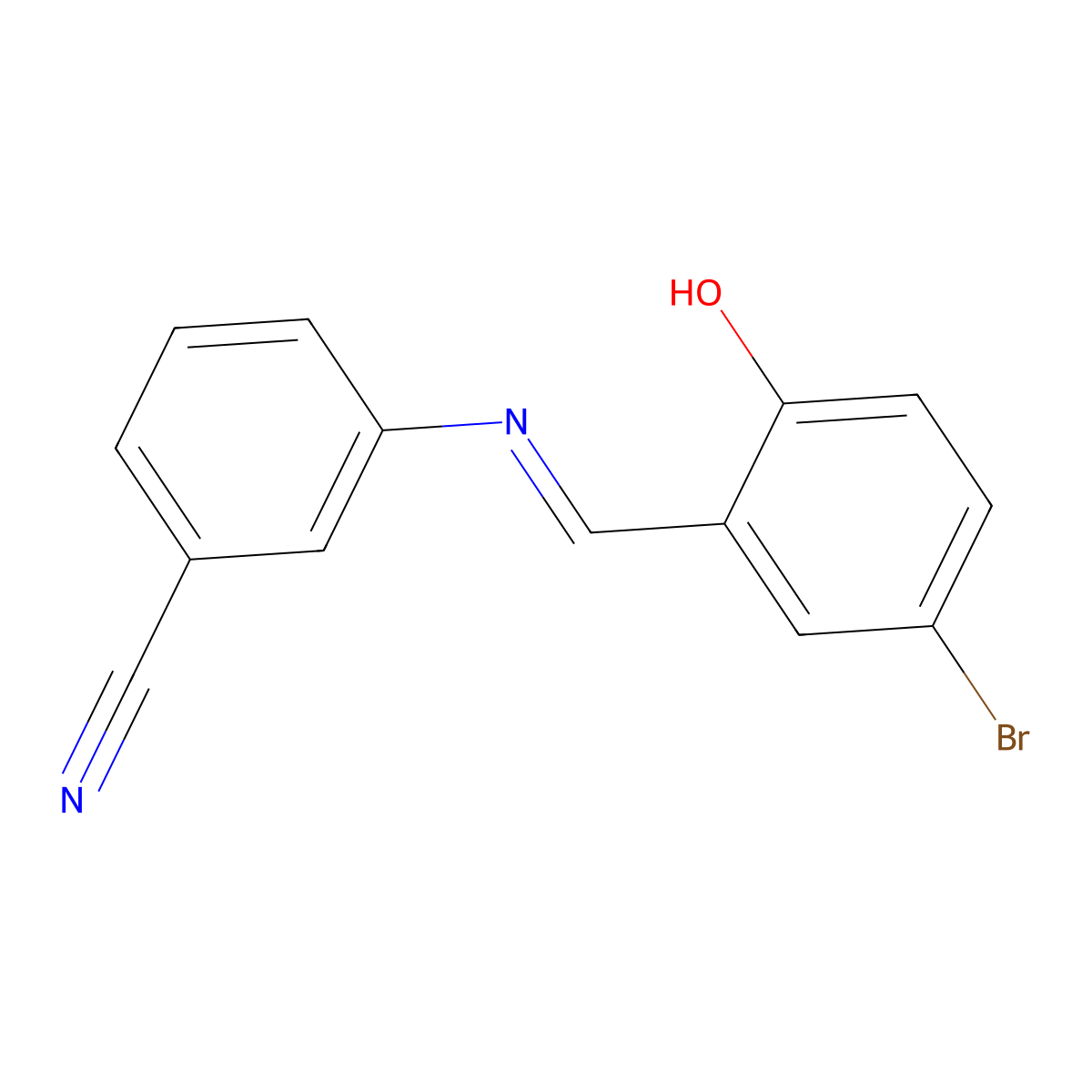 3-[(5-Bromo-2-hydroxybenzylidene)amino]benzonitrile molecular structure, CAS 304453-75-6