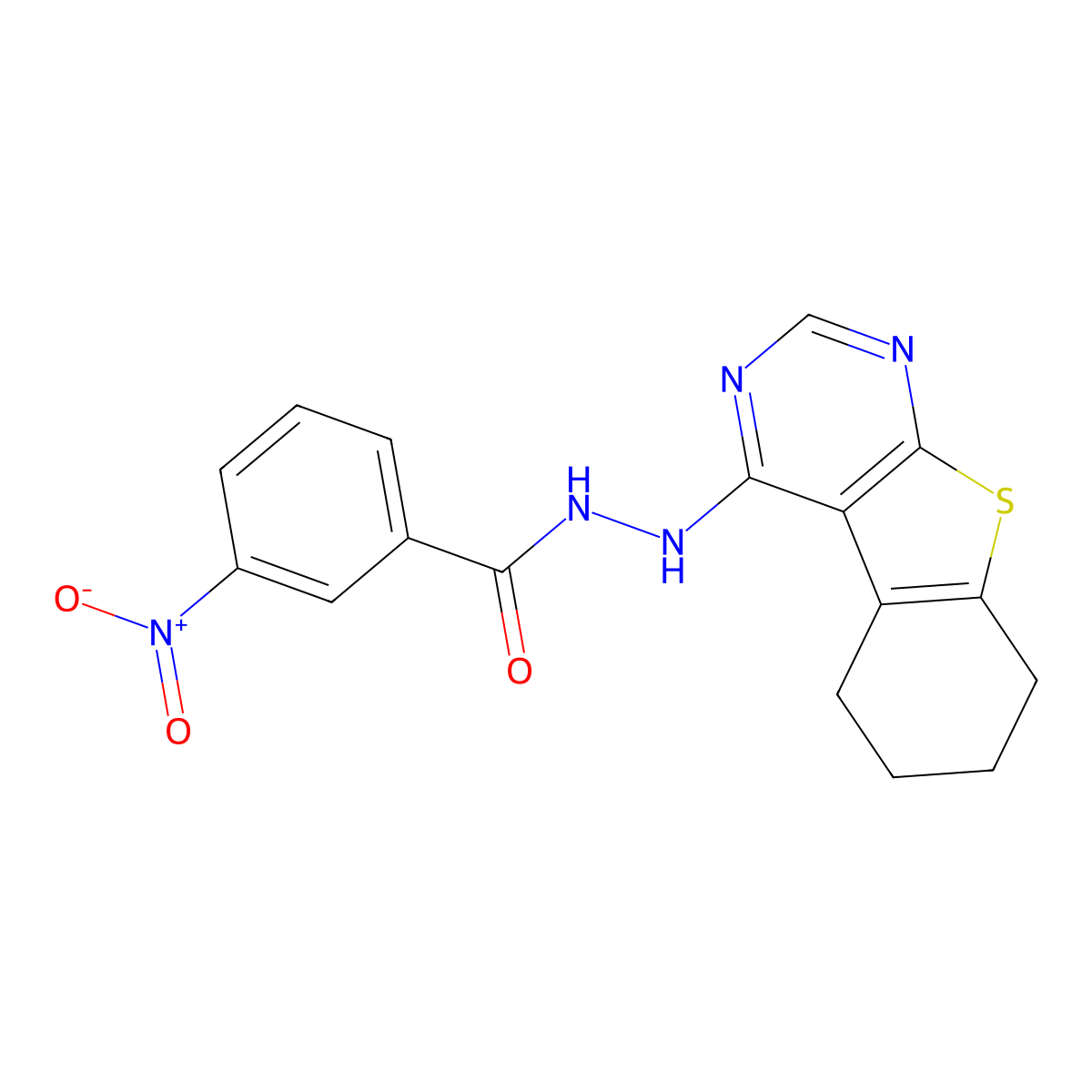 3-nitro-N'-(5,6,7,8-tetrahydro-[1]benzothiolo[2,3-d]pyrimidin-4-yl)benzohydrazide molecular structure, CAS 304474-86-0