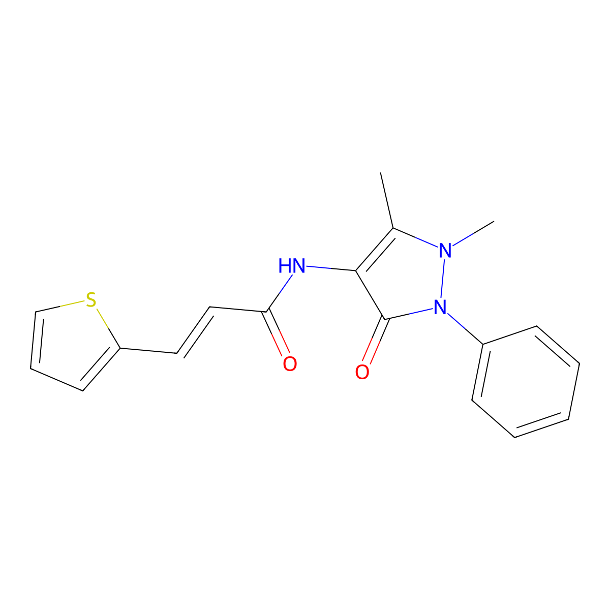 N-(2,3-Dihydro-1,5-dimethyl-3-oxo-2-phenyl-1H-pyrazol-4-yl)-3-(2-thienyl)-2-propenamide molecular structure, CAS 304475-89-6