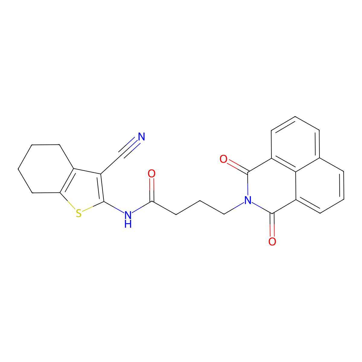 N-(3-cyano-4,5,6,7-tetrahydro-1-benzothiophen-2-yl)-4-(1,3-dioxobenzo[de]isoquinolin-2-yl)butanamide molecular structure, CAS 304476-50-4