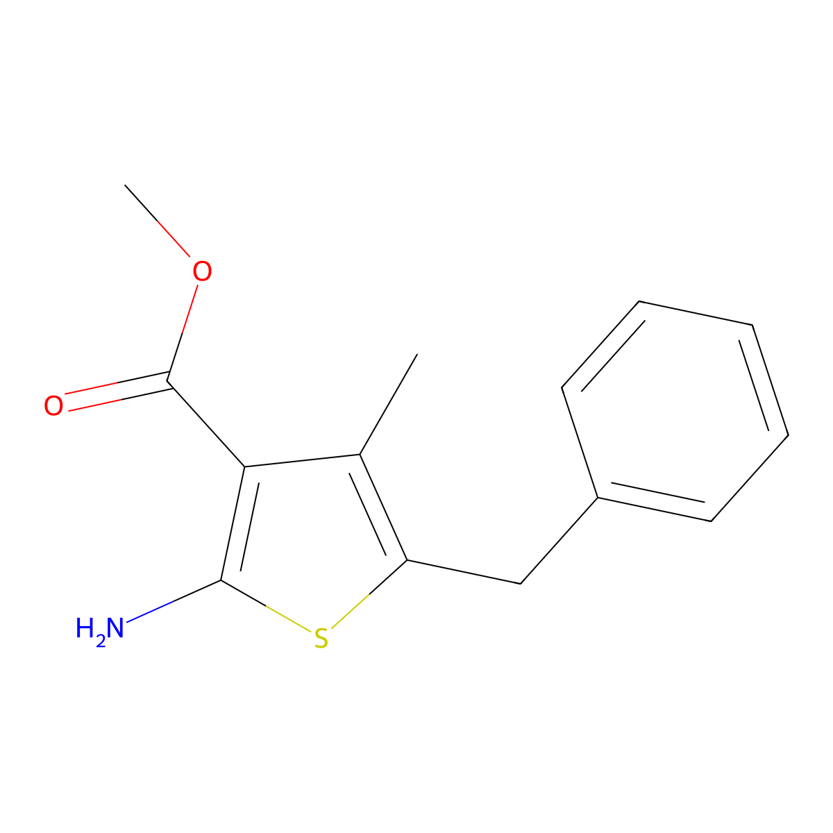 Methyl 2-amino-5-benzyl-4-methyl-3-thiophenecarboxylate molecular structure, CAS 304478-66-8