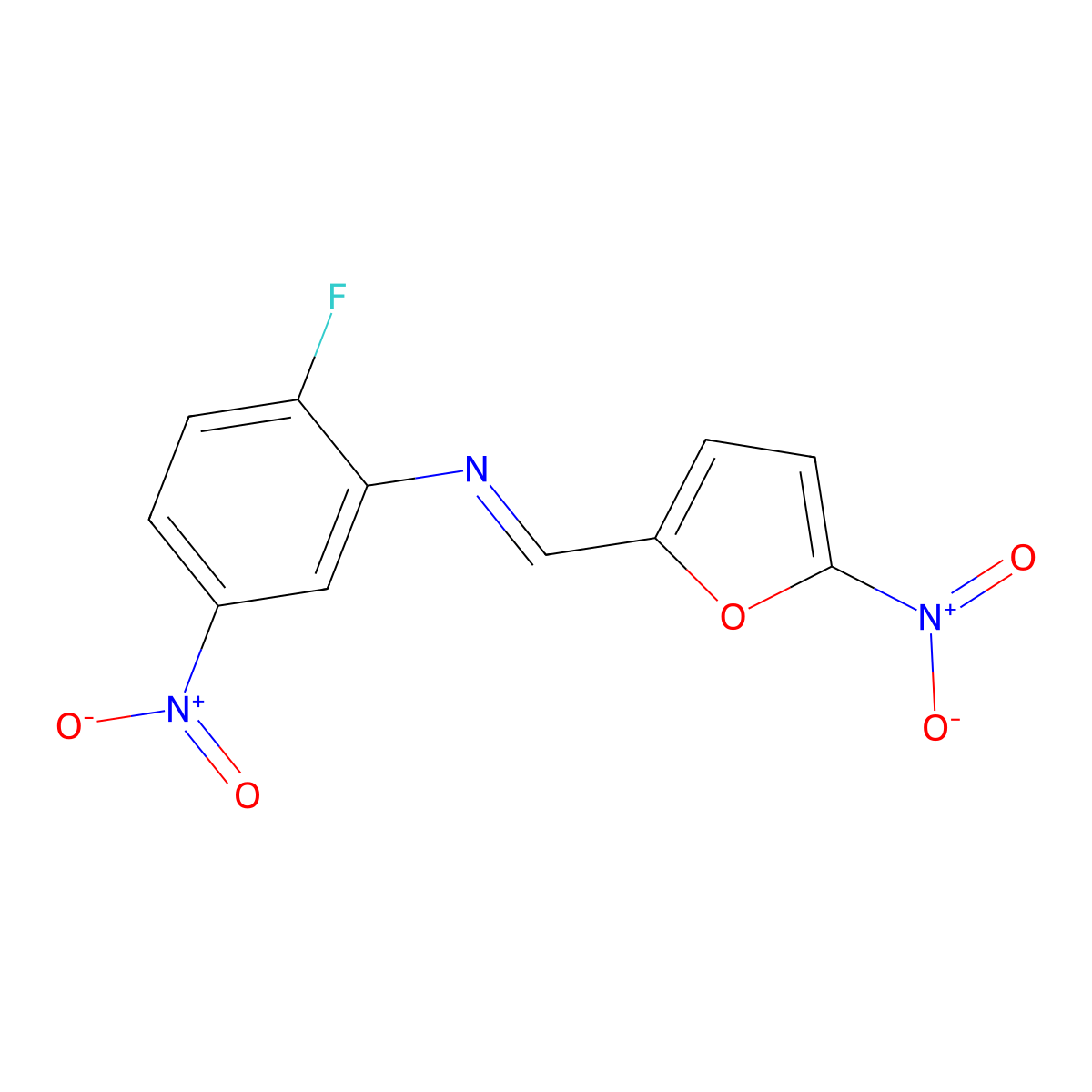 Benzene, 1-fluoro-4-nitro-2-(5-nitrofurfurylidenamino)- molecular structure, CAS 304478-84-0