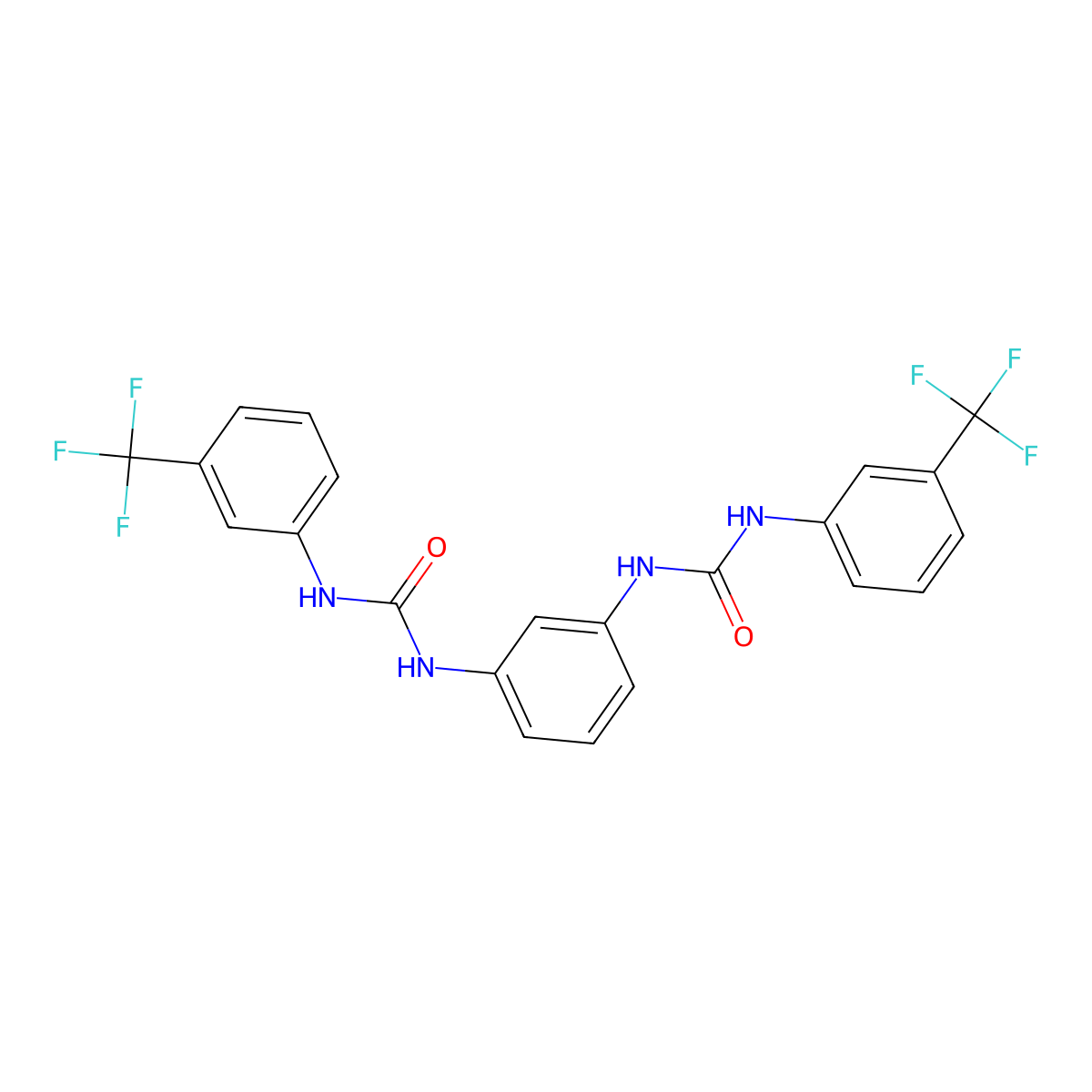 1,1'-(1,3-Phenylene)bis(3-(3-(trifluoromethyl)phenyl)urea) molecular structure, CAS 304509-90-8