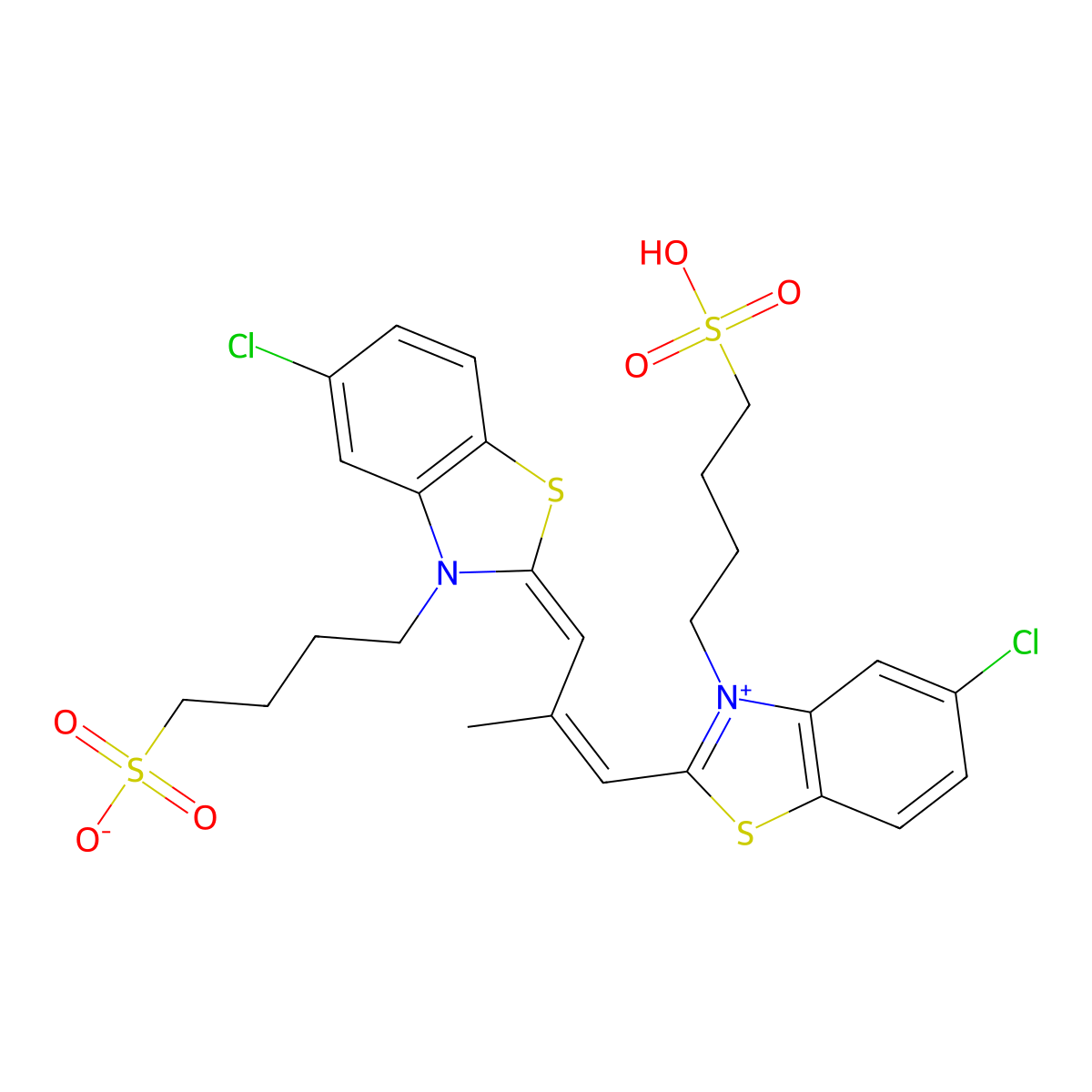 benzothiazolium, 5-chloro-2-(3-(5-chloro-3-(4-sulfobutyl)-2(3h)-benzothiazolylidene)-2-methyl-1-propen-1-yl)-3-(4-sulfobutyl)-, inner salt molecular structure, CAS 30457-67-1