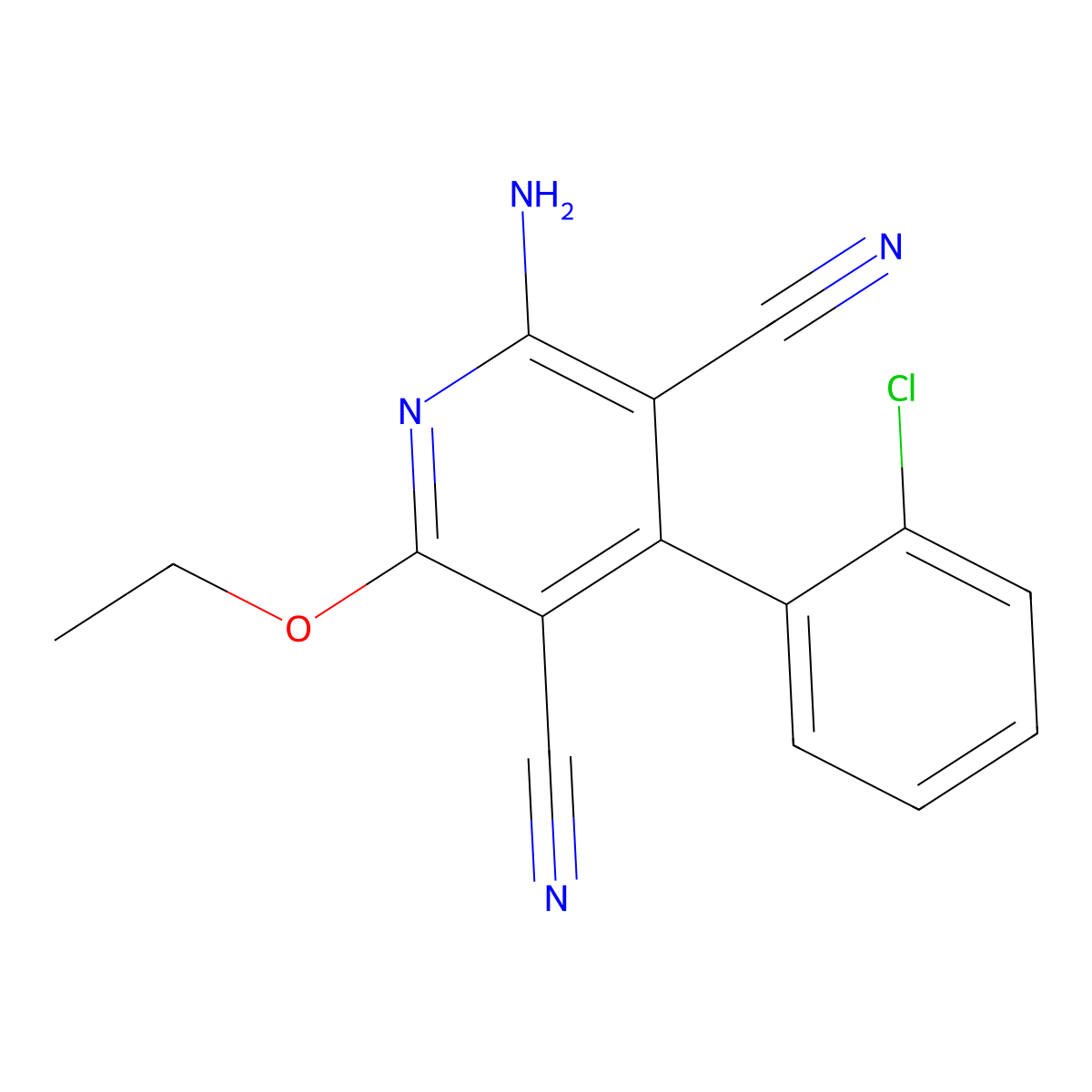 2-Amino-3,5-dicyano-4-(2-chlorophenol)-6-ethoxypyridine molecular structure, CAS 30464-17-6