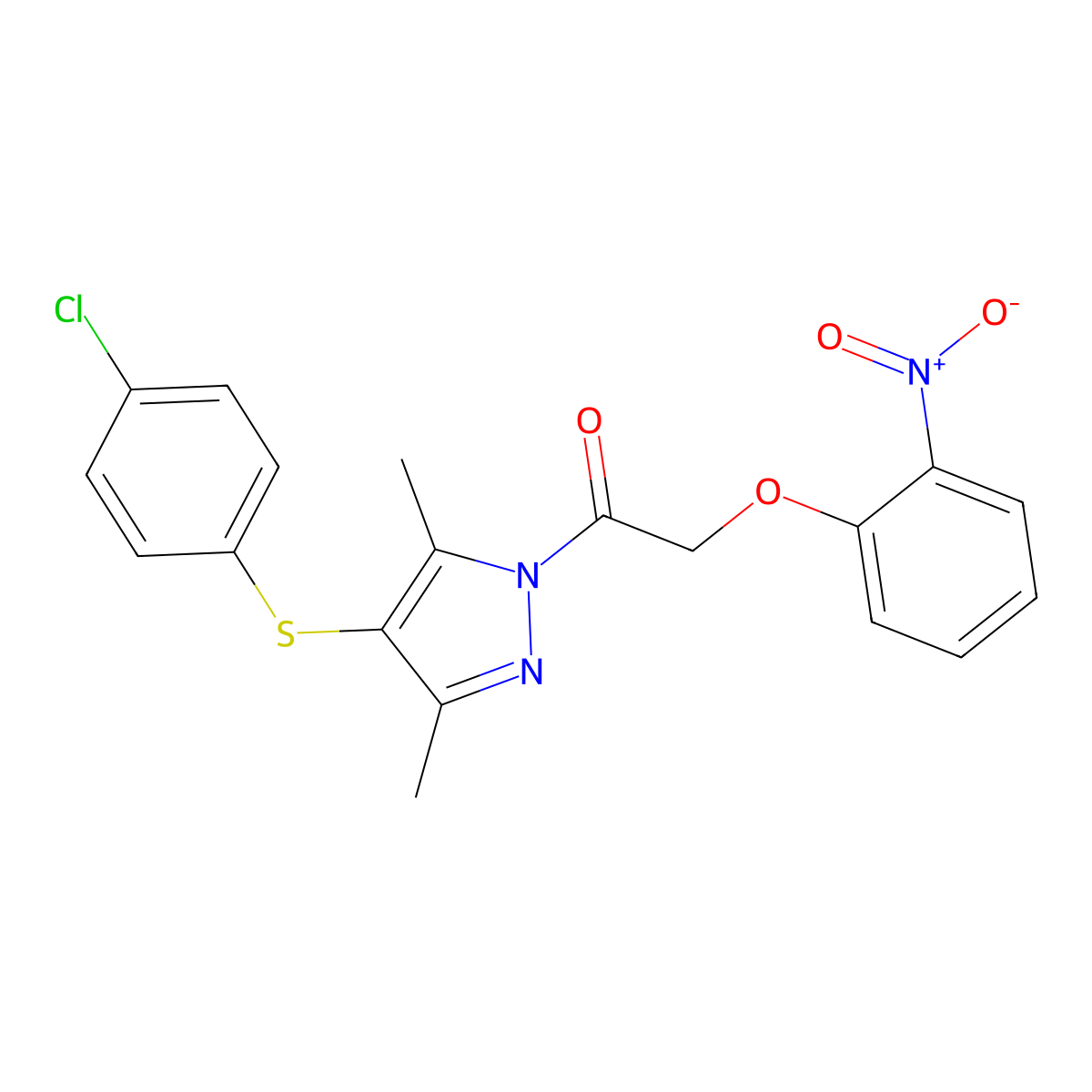 1-{4-[(4-chlorophenyl)sulfanyl]-3,5-dimethyl-1H-pyrazol-1-yl}-2-(2-nitrophenoxy)ethan-1-one molecular structure, CAS 304643-43-4