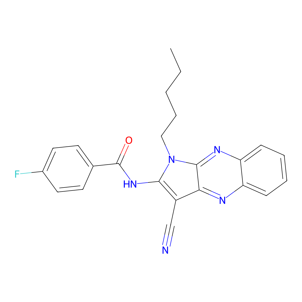 N-(3-cyano-1-pentyl-1H-pyrrolo[2,3-b]quinoxalin-2-yl)-4-fluorobenzamide molecular structure, CAS 304644-92-6