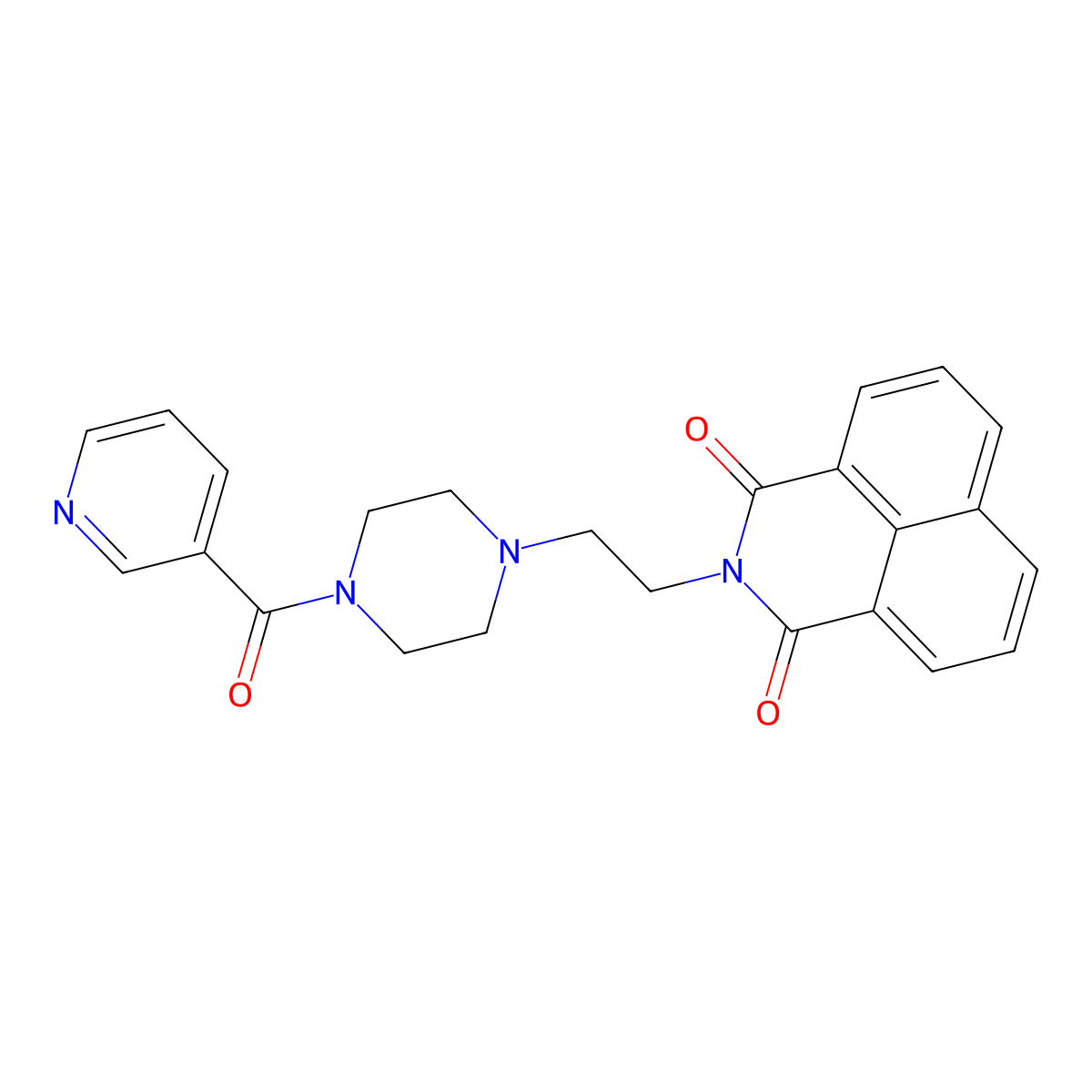 2-(2-(4-nicotinoylpiperazin-1-yl)ethyl)-1H-benzo[de]isoquinoline-1,3(2H)-dione molecular structure, CAS 304646-20-6