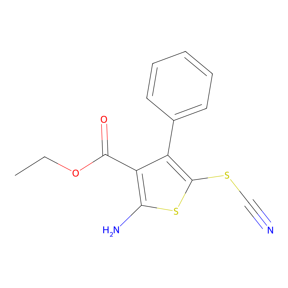 Ethyl 2-amino-5-(cyanosulfanyl)-4-phenylthiophene-3-carboxylate molecular structure, CAS 304646-76-2