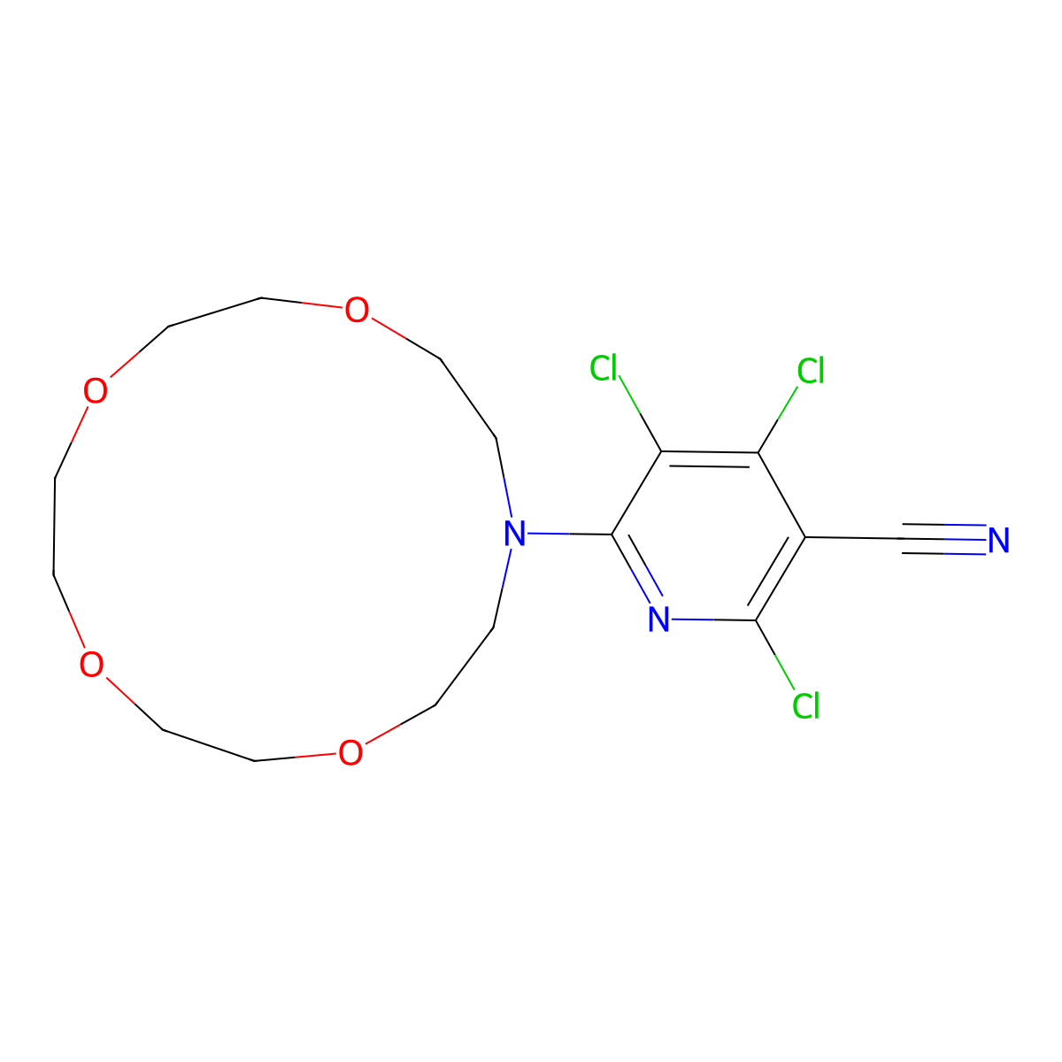2,4,5-Trichloro-6-(1,4,7,10-tetraoxa-13-azacyclopentadec-13-yl)pyridine-3-carbonitrile molecular structure, CAS 304650-25-7
