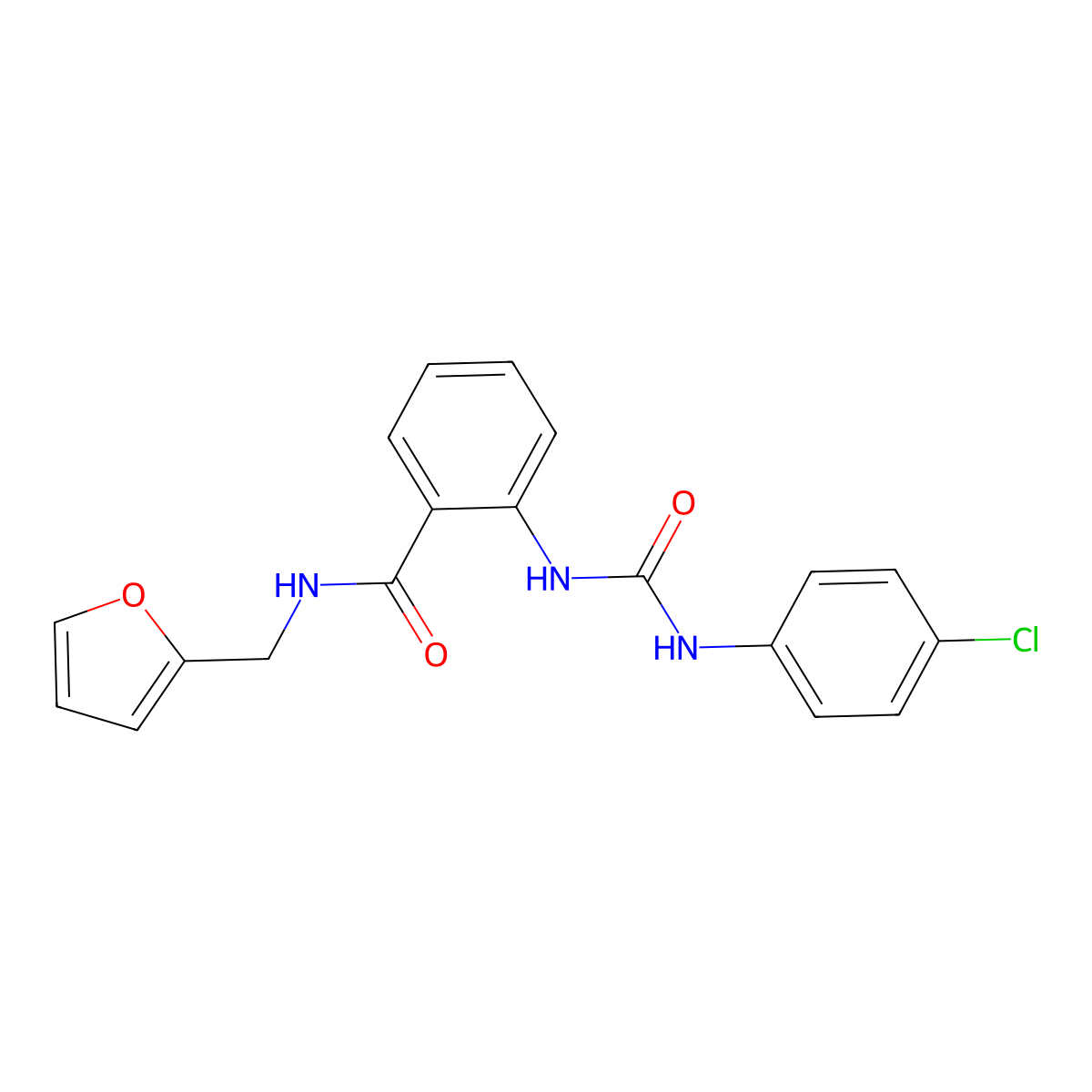 2-[(4-chlorophenyl)carbamoylamino]-N-(furan-2-ylmethyl)benzamide molecular structure, CAS 304650-82-6
