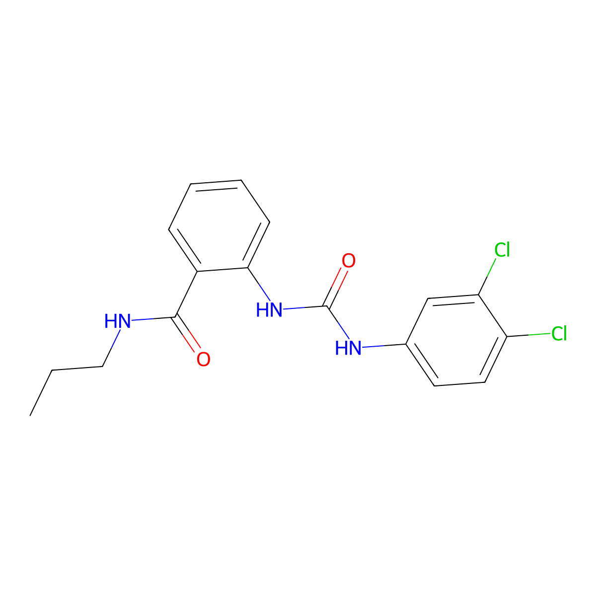 2-[(3,4-dichlorophenyl)carbamoylamino]-N-propylbenzamide molecular structure, CAS 304651-21-6