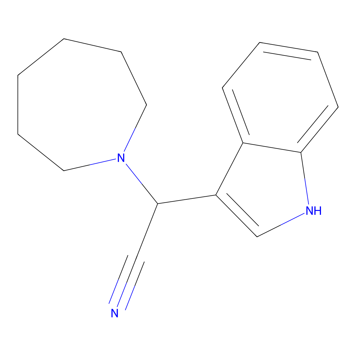 2-(azepan-1-yl)-2-(1H-indol-3-yl)acetonitrile molecular structure, CAS 304661-96-9
