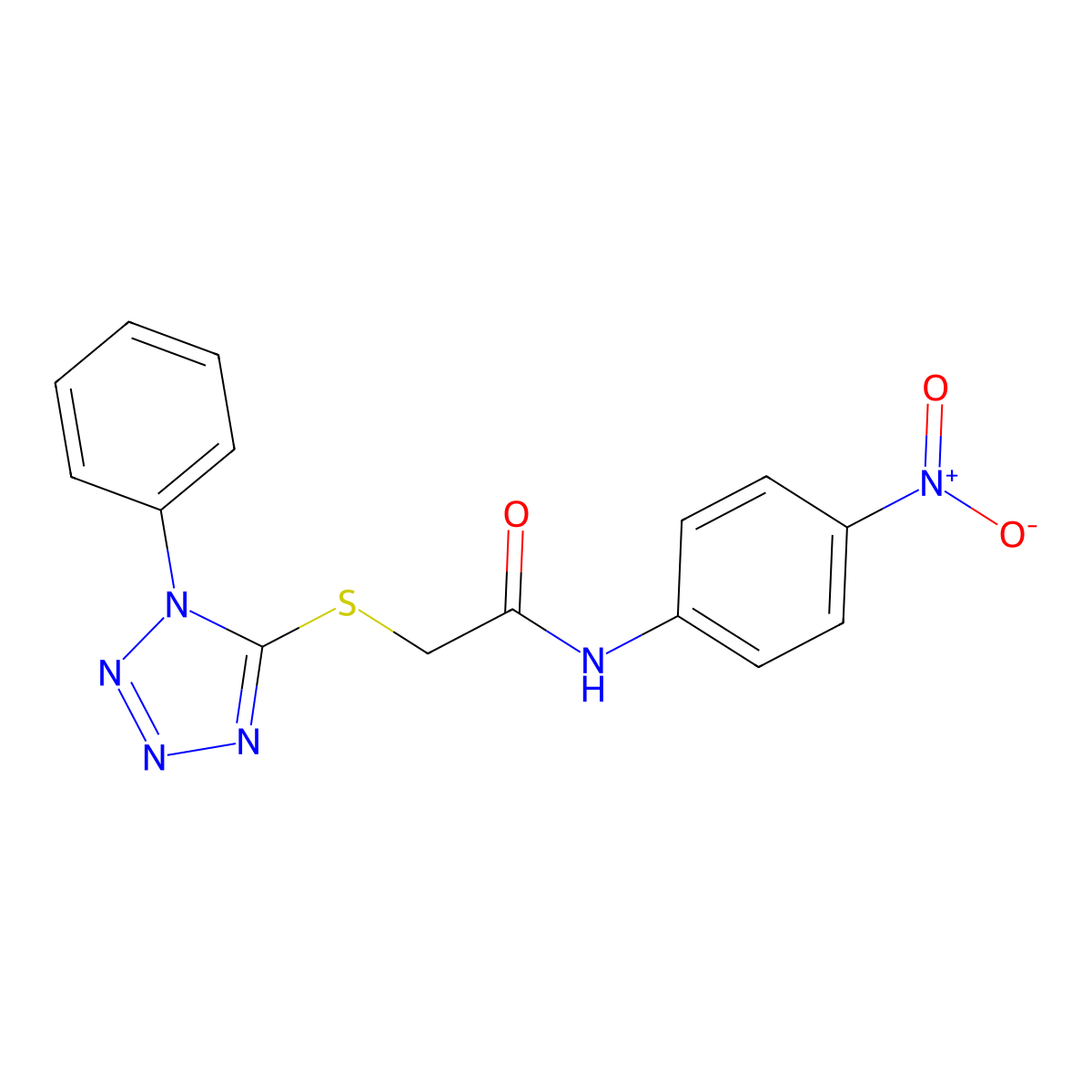N-(4-nitrophenyl)-2-(1-phenyltetrazol-5-yl)sulfanylacetamide molecular structure, CAS 304662-54-2