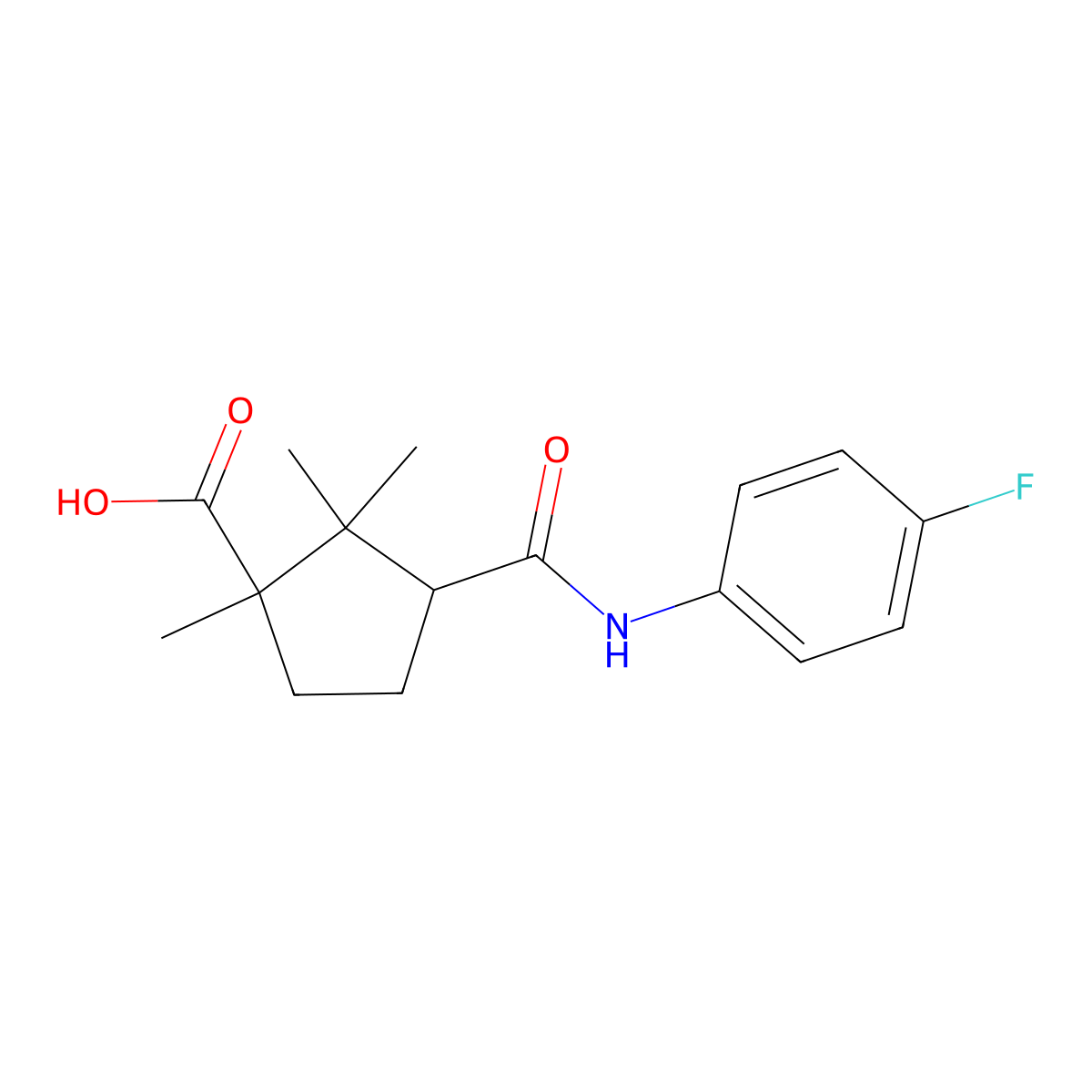 3-[(4-Fluorophenyl)carbamoyl]-1,2,2-trimethylcyclopentane-1-carboxylic acid molecular structure, CAS 304666-33-9