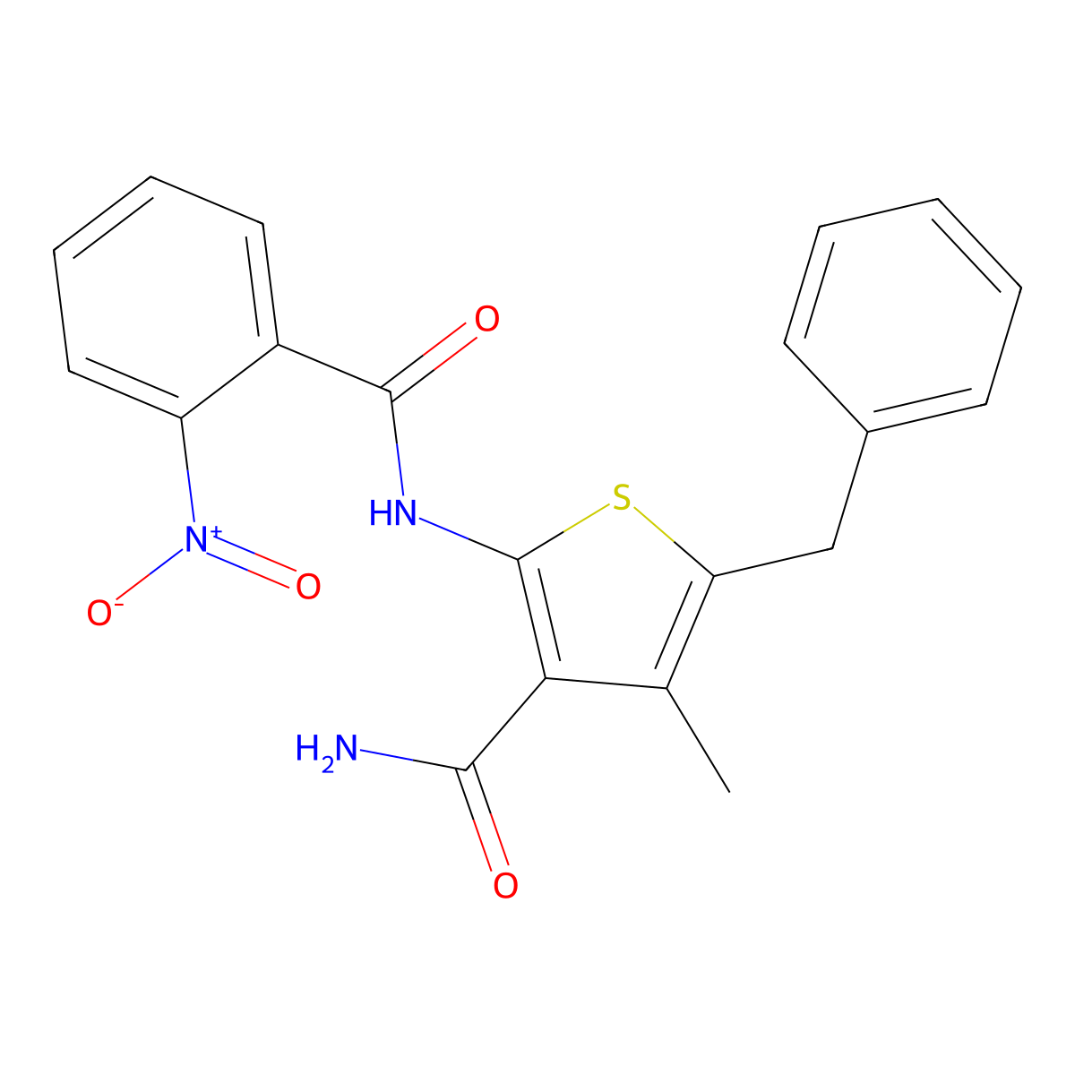 5-Benzyl-4-methyl-2-[(2-nitrobenzoyl)amino]thiophene-3-carboxamide molecular structure, CAS 304667-54-7