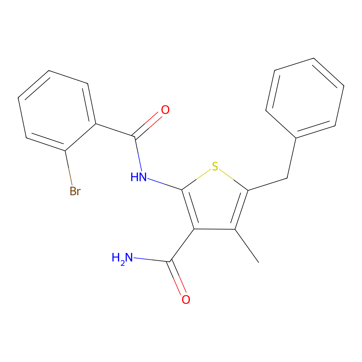 5-Benzyl-2-[(2-bromobenzoyl)amino]-4-methyl-3-thiophenecarboxamide molecular structure, CAS 304668-03-9