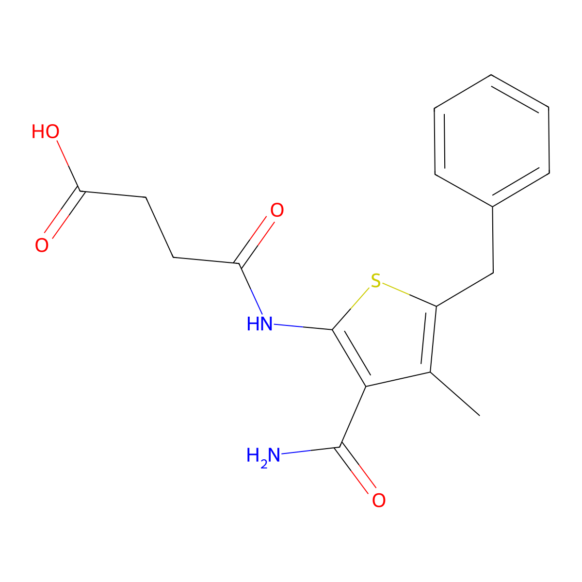 4-{[3-(Aminocarbonyl)-5-benzyl-4-methyl-2-thienyl]amino}-4-oxobutanoic acid molecular structure, CAS 304668-08-4