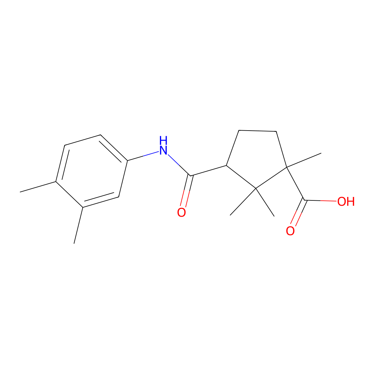 3-((3,4-Dimethylphenyl)carbamoyl)-1,2,2-trimethylcyclopentanecarboxylic acid molecular structure, CAS 304668-75-5