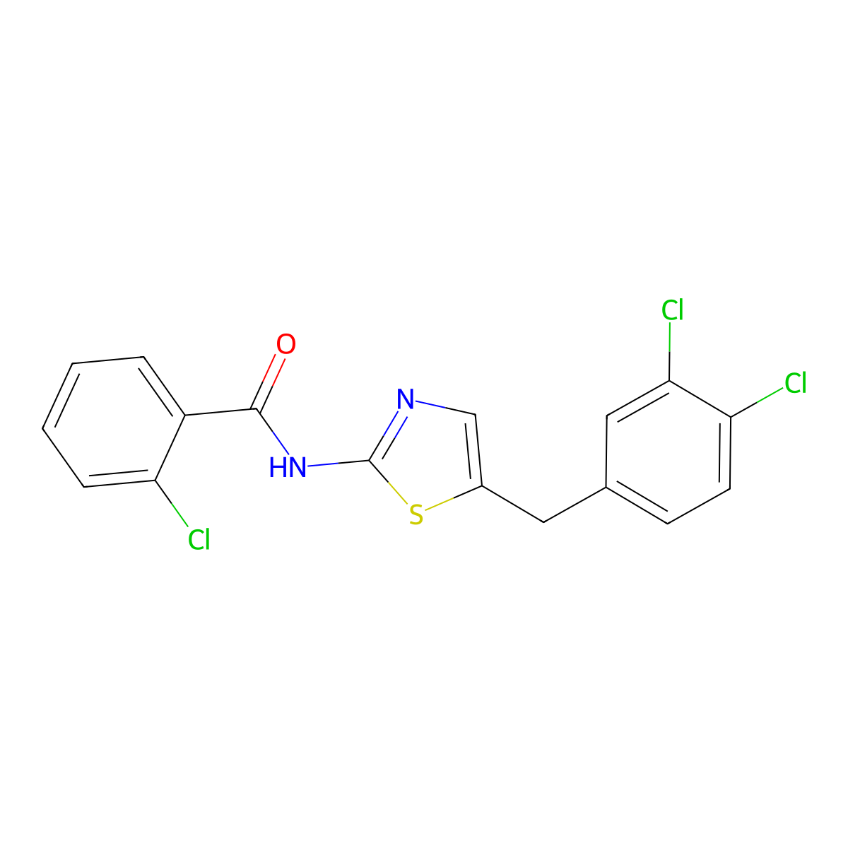 2-chloro-N-[5-(3,4-dichlorobenzyl)-1,3-thiazol-2-yl]benzamide molecular structure, CAS 304677-14-3